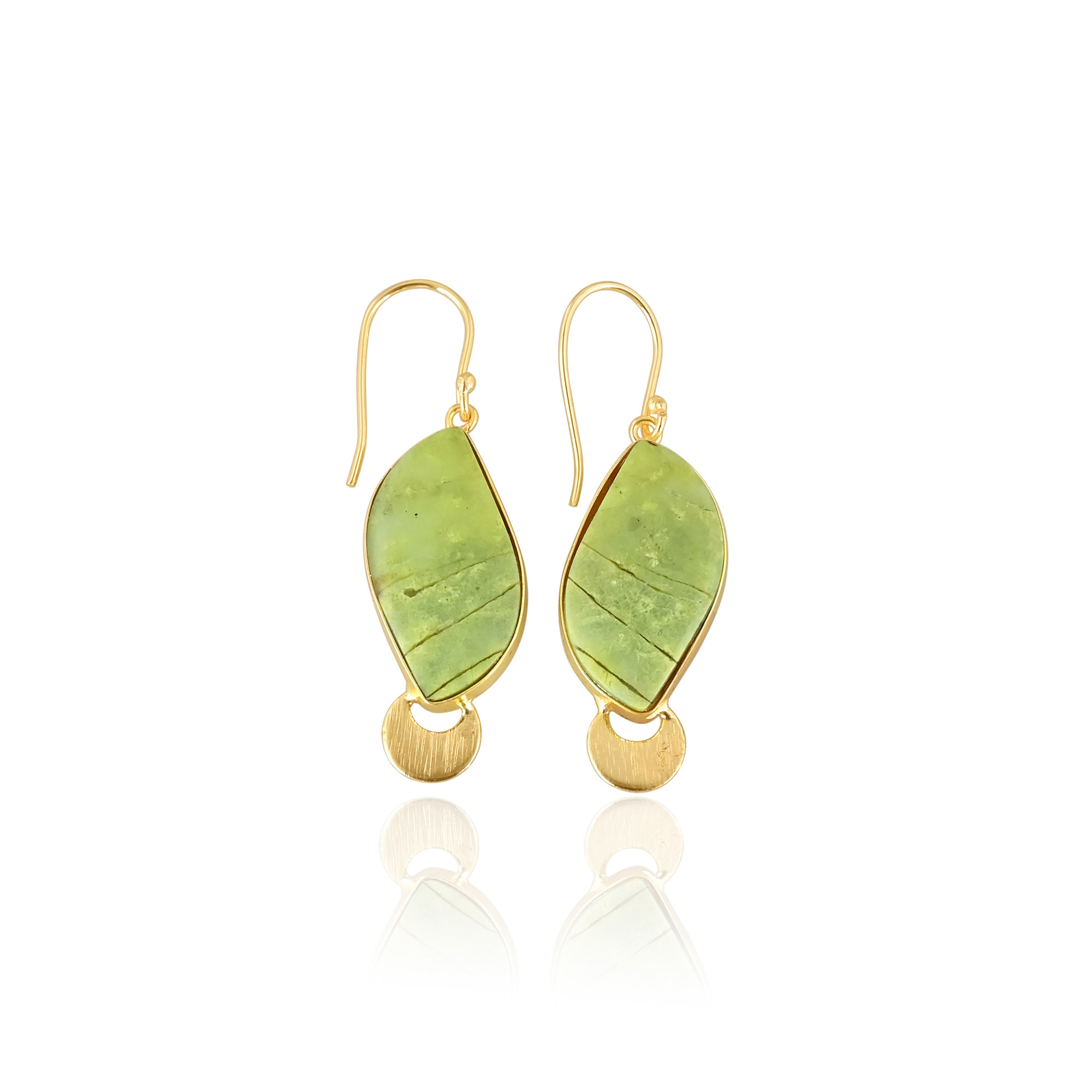 Wholesale Natural Green Opal Fancy Gemstone Earring Gold Plated Hanging Dangling Womens Casual Wear Gift for Her