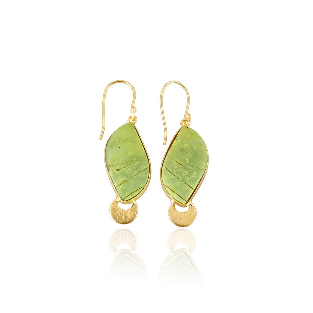 Image of Wholesale Natural Green Opal Fancy Gemstone Earring Gold Plated Hanging Dangling Womens Casual Wear Gift for Her