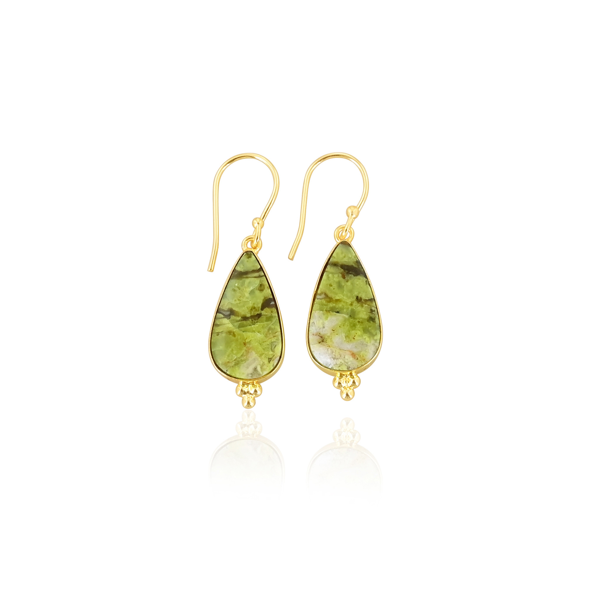High Quality Natural Stone Green Opal Hook Earring With Yellow Gold Plated Bezel Set Handmade Jewelry Earrings