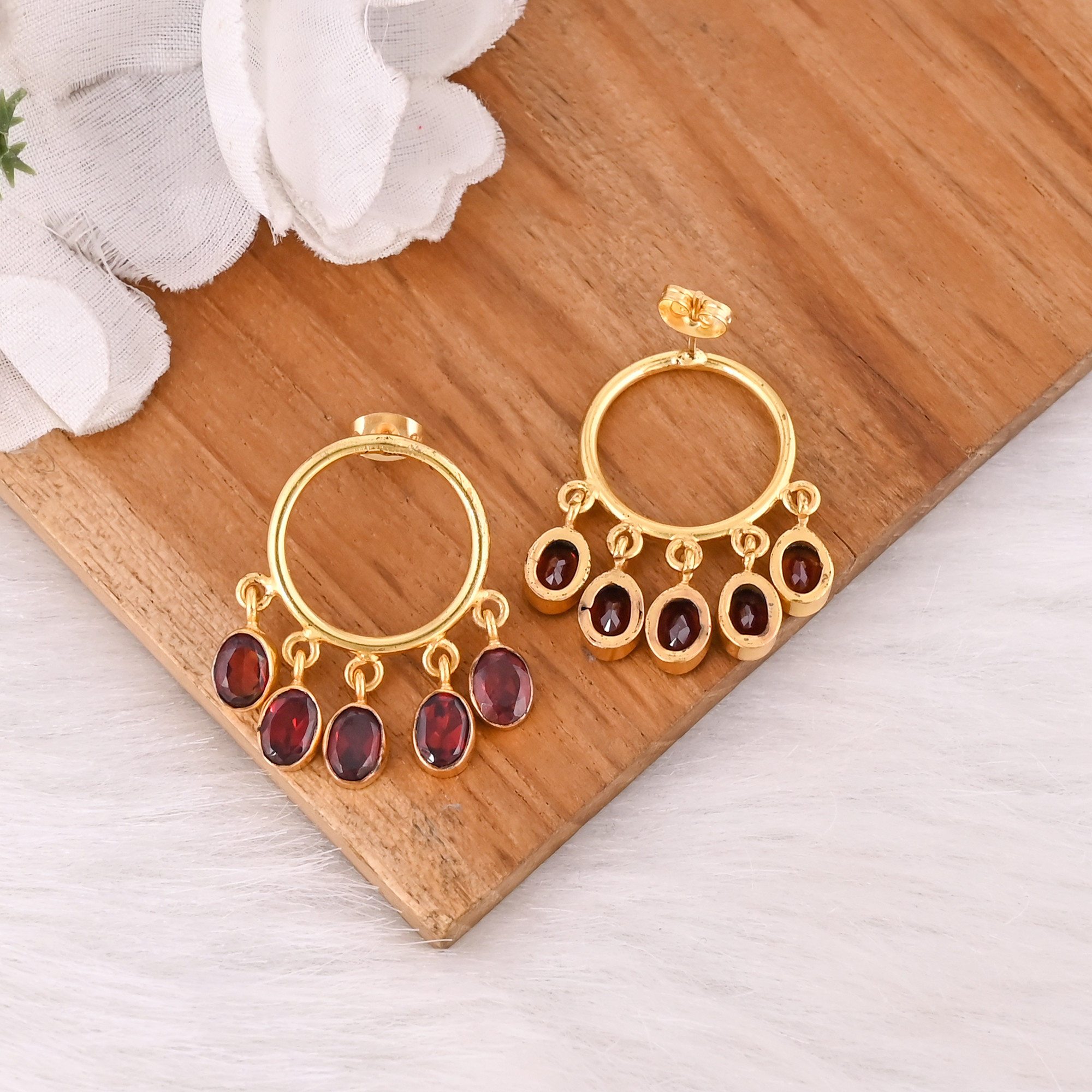 Minimalist Handmade 925 Sterling Silver Mozambique Garnet Drop Earrings for Women Lightweight Freeform Jewelry India Wholesale 50 pcs moq