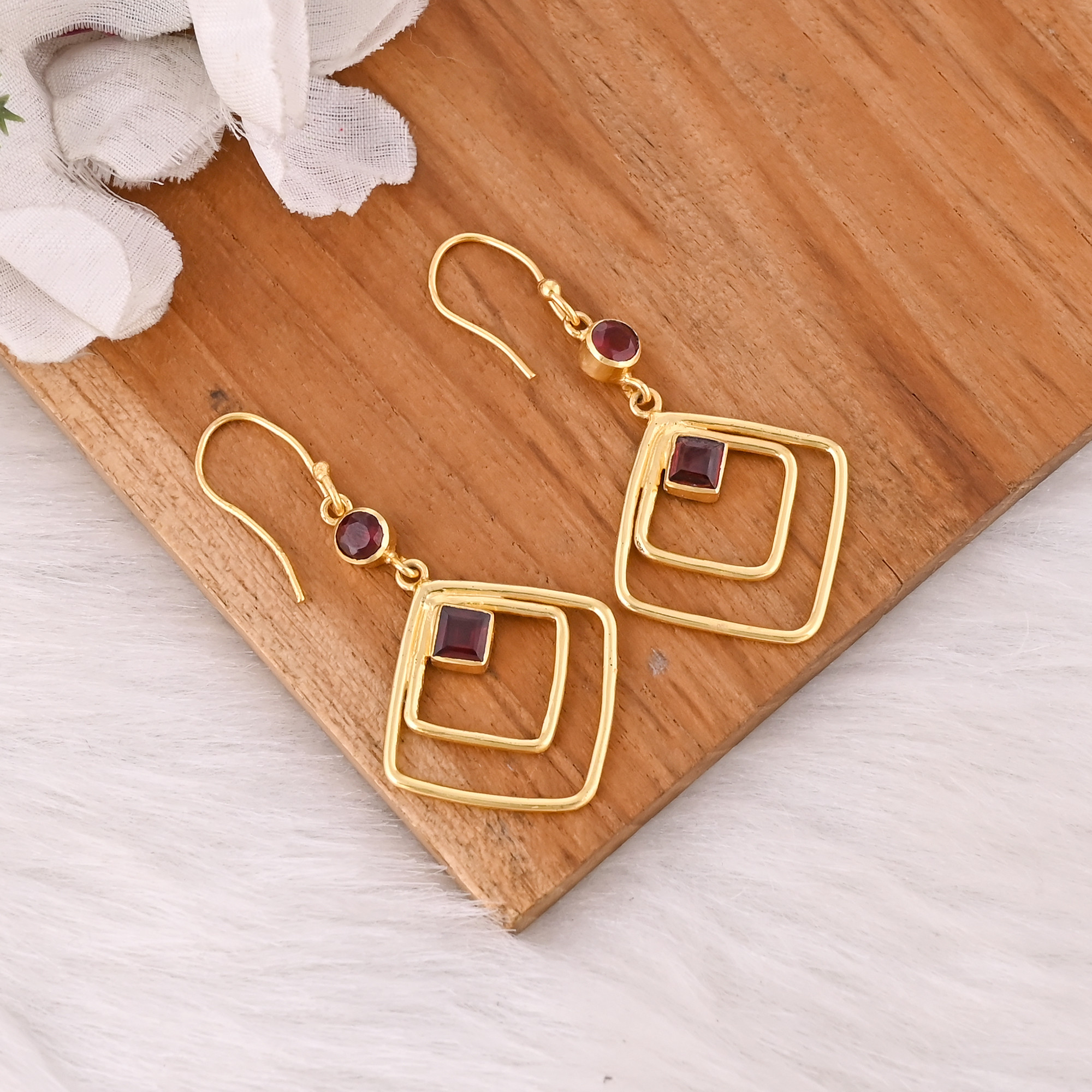 Natural Mozambique Garnet Gemstone Earrings In 925 Sterling Silver Hook Earrings Handmade Bezel Set Jewelry For Women  Girls 50 pcs moq