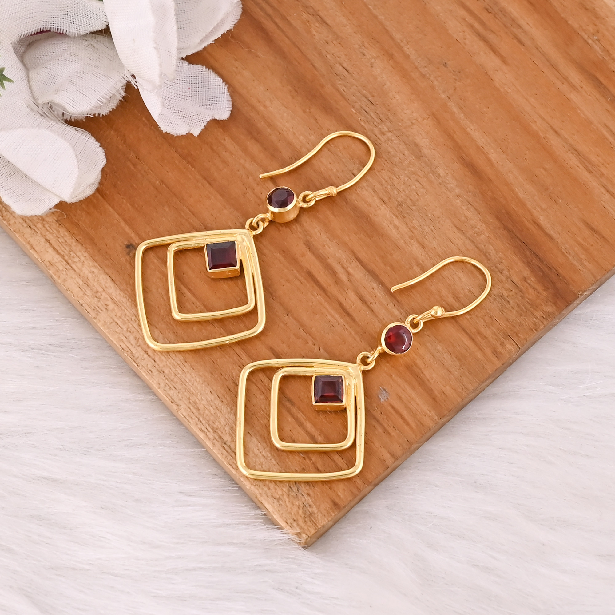 Natural Mozambique Garnet Gemstone Earrings In 925 Sterling Silver Hook Earrings Handmade Bezel Set Jewelry For Women  Girls 50 pcs moq