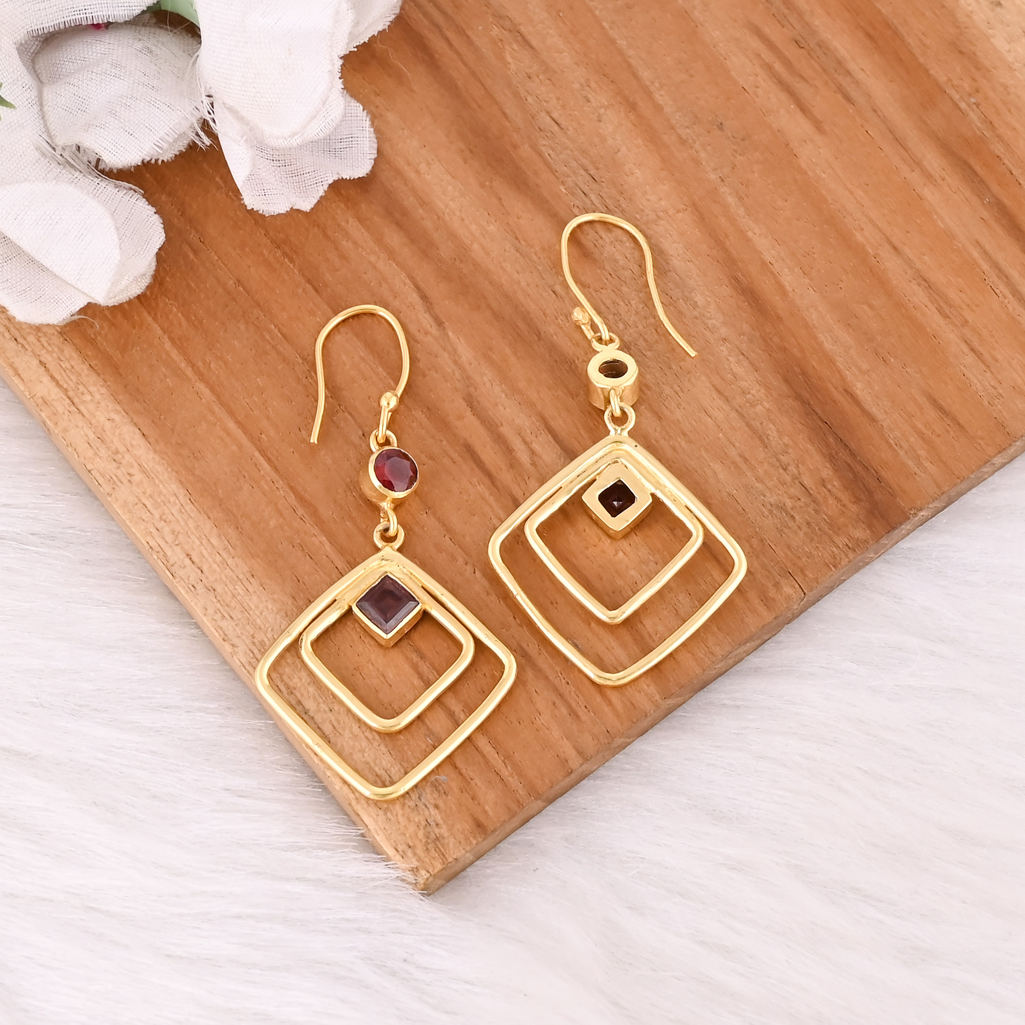 Natural Mozambique Garnet Gemstone Earrings In 925 Sterling Silver Hook Earrings Handmade Bezel Set Jewelry For Women  Girls 50 pcs moq