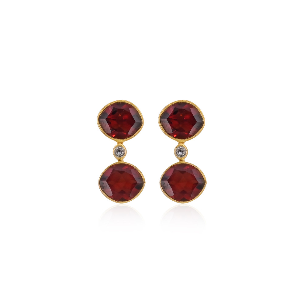 Image of Popular Design Gold Plated Earrings 925 Sterling Silver Mozambique Garnet Gemstone Stud Bezel Set Handmade Earrings Gift For Her (50 pcs)