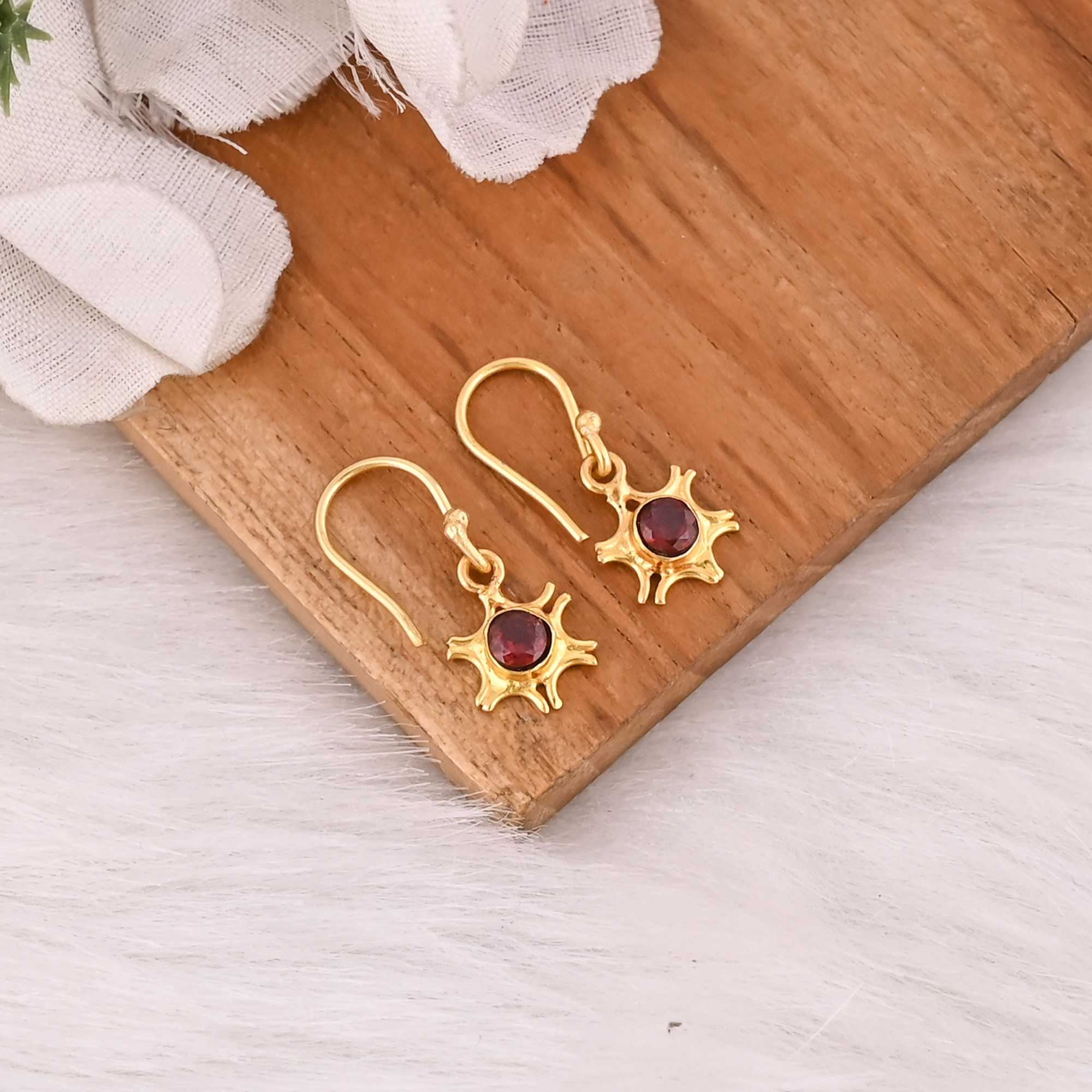 Luxury Gold Plated Earrings 925 Sterling Silver Natural Mozambique Garnet Gemstone Drop Earring Women Jewelry Gift For Her 50 pcs