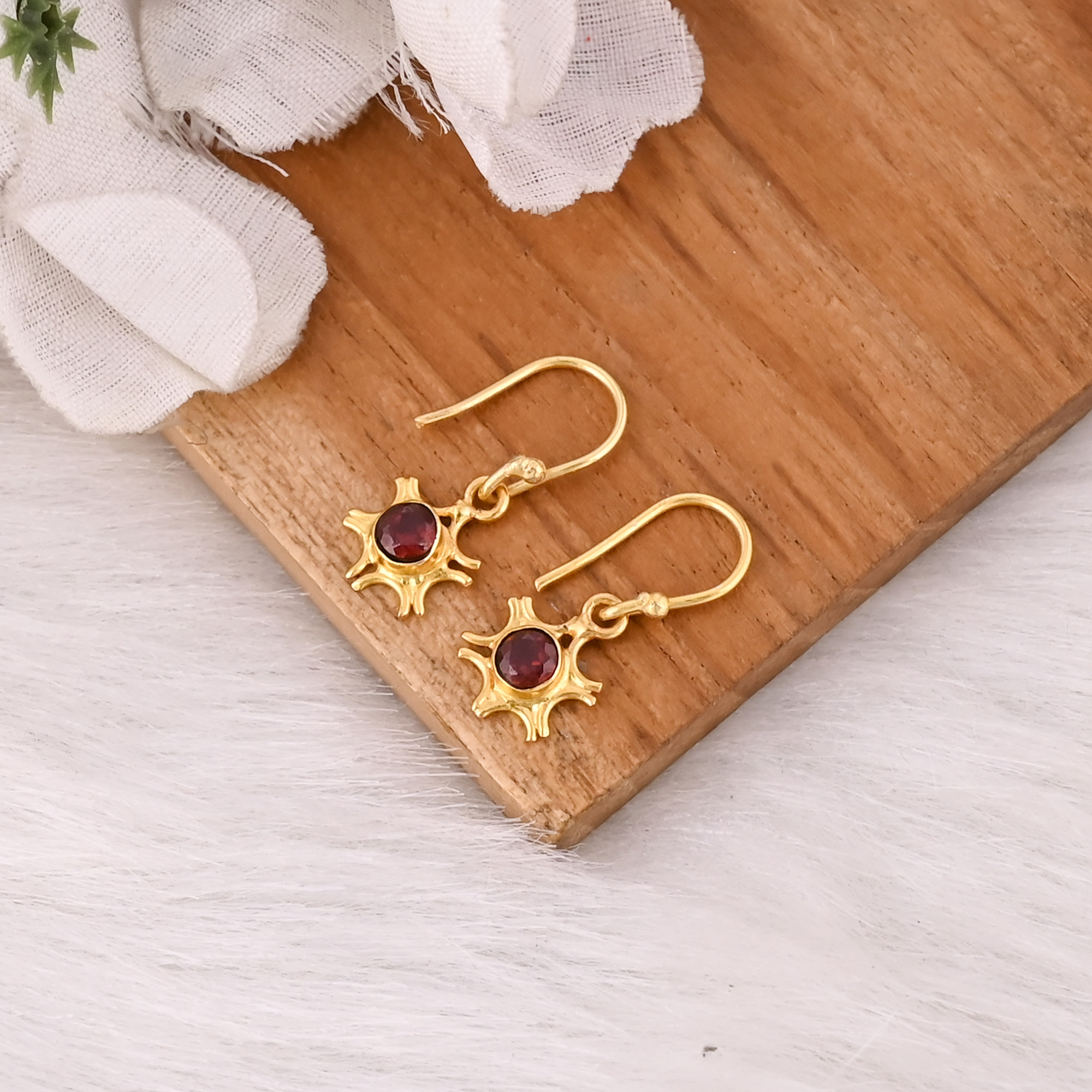 Luxury Gold Plated Earrings 925 Sterling Silver Natural Mozambique Garnet Gemstone Drop Earring Women Jewelry Gift For Her 50 pcs