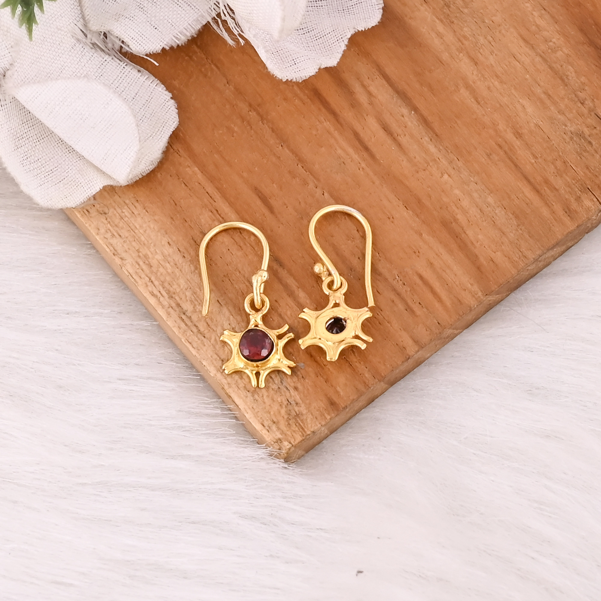 Luxury Gold Plated Earrings 925 Sterling Silver Natural Mozambique Garnet Gemstone Drop Earring Women Jewelry Gift For Her 50 pcs