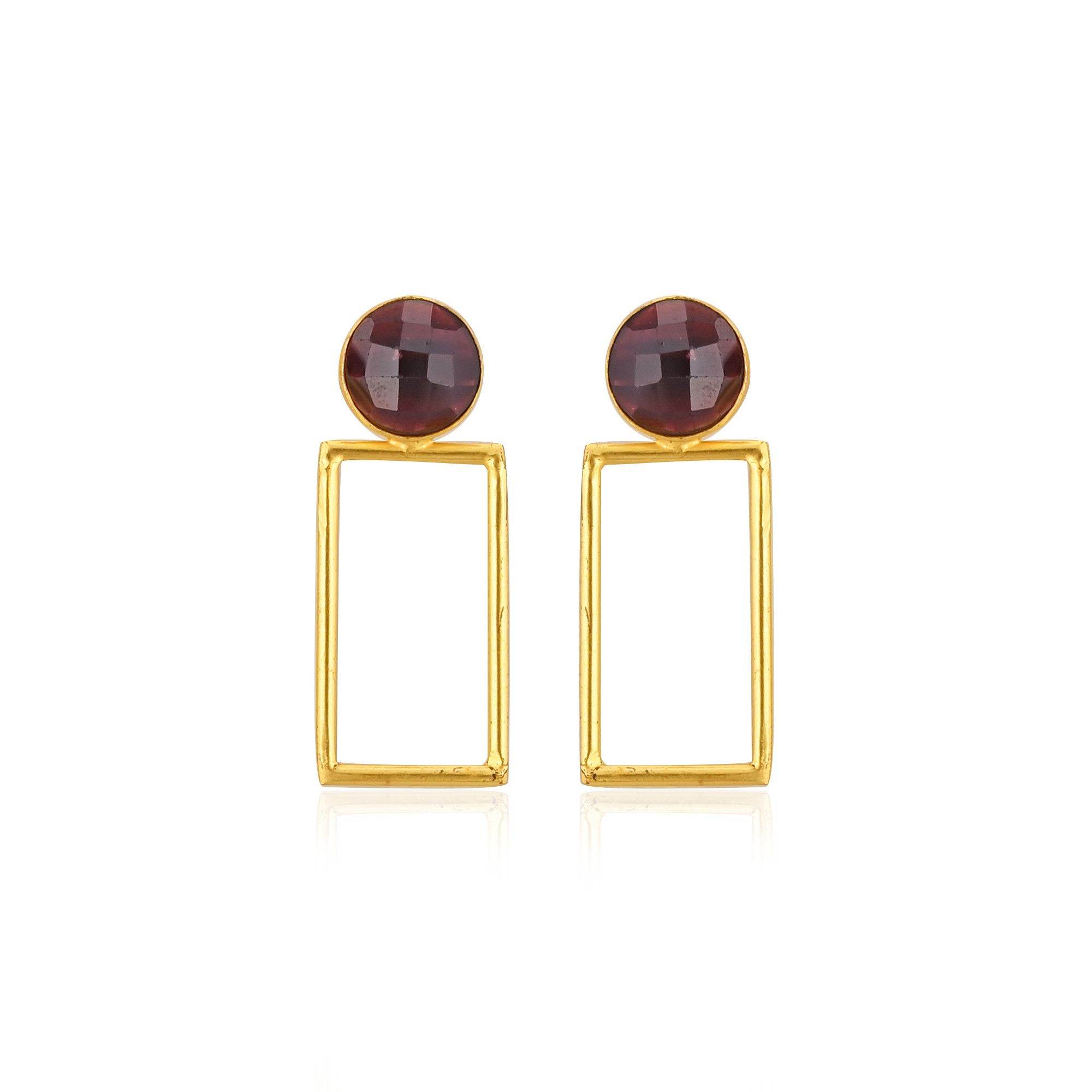 Latest Mozambique Garnet Gemstone Earrings Designer 925 Sterling Silver Single Stone Gold Plated Long Stud Earrings 50 pcs