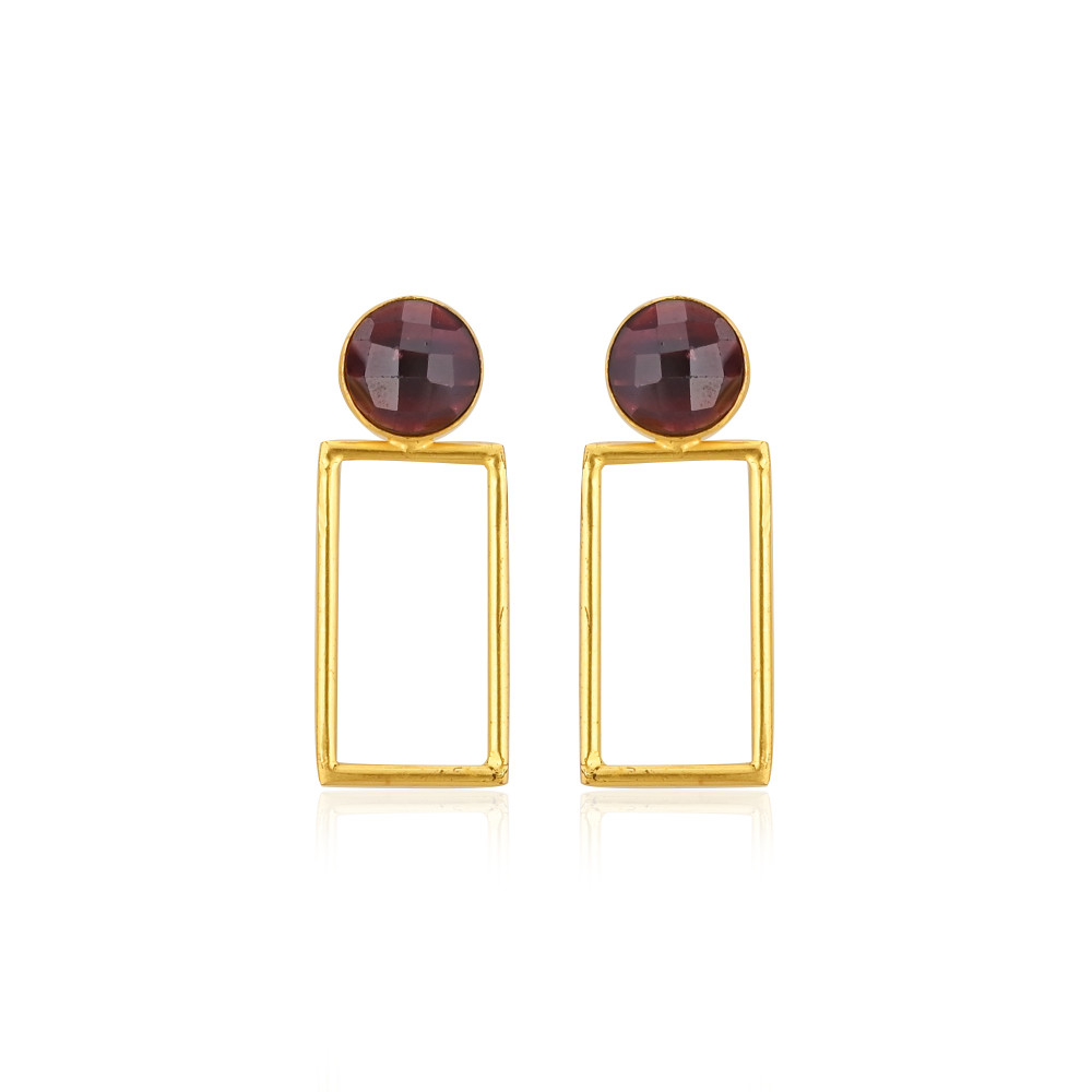 Image of Latest Mozambique Garnet Gemstone Earrings Designer 925 Sterling Silver Single Stone Gold Plated Long Stud Earrings (50 pcs)