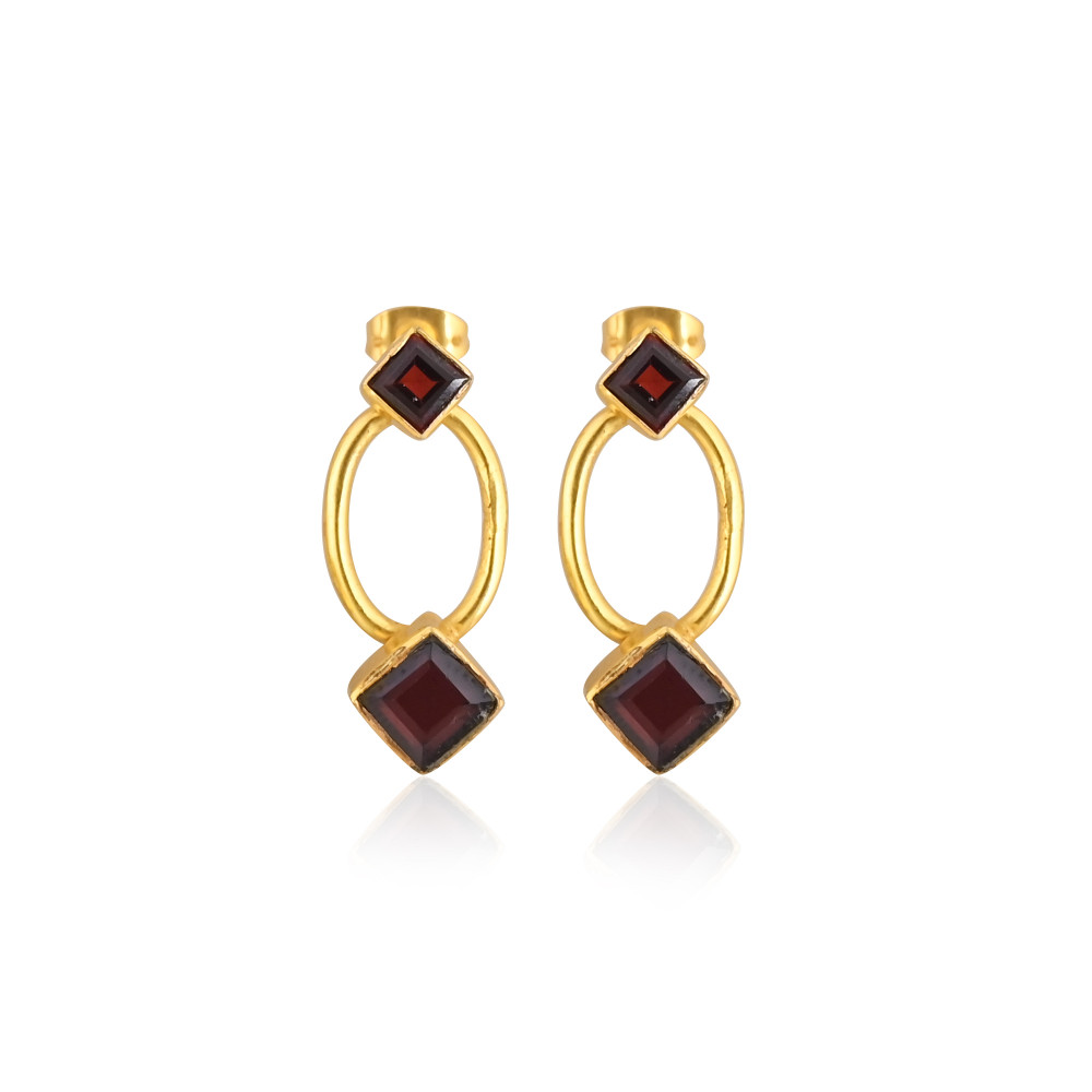 Image of Mozambique Garnet Premium Quality Stylish 925 Sterling Silver Earrings Gold Plated Statement Earrings At Wholesale Piece