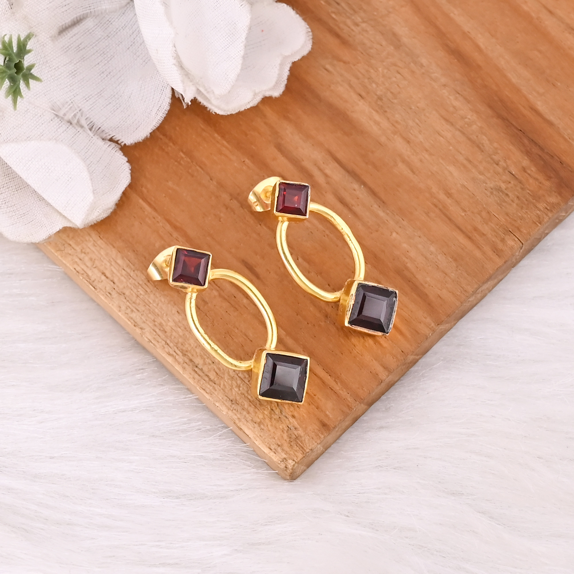 Mozambique Garnet Premium Quality Stylish 925 Sterling Silver Earrings Gold Plated Statement Earrings At Wholesale Piece