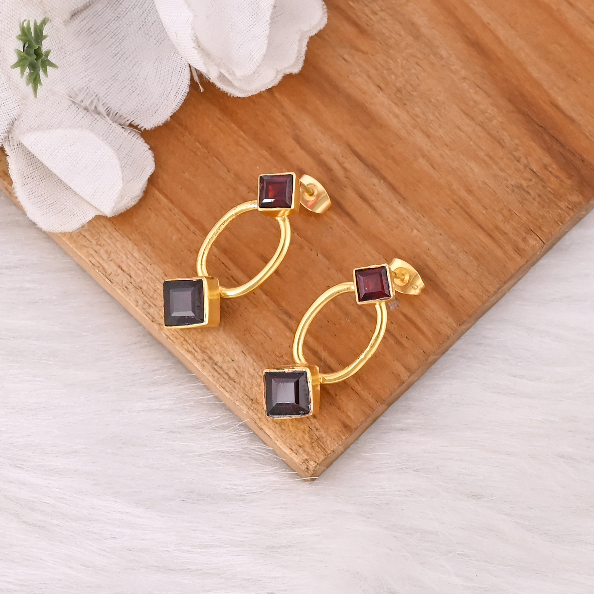 Mozambique Garnet Premium Quality Stylish 925 Sterling Silver Earrings Gold Plated Statement Earrings At Wholesale Piece