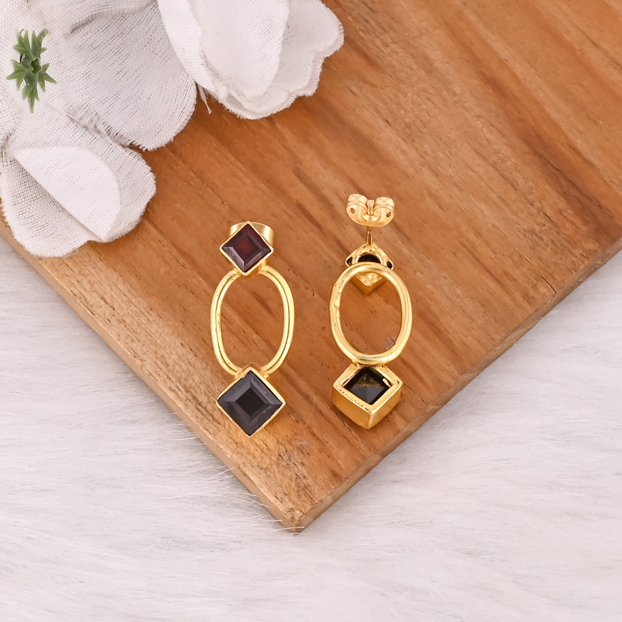 Mozambique Garnet Premium Quality Stylish 925 Sterling Silver Earrings Gold Plated Statement Earrings At Wholesale Piece