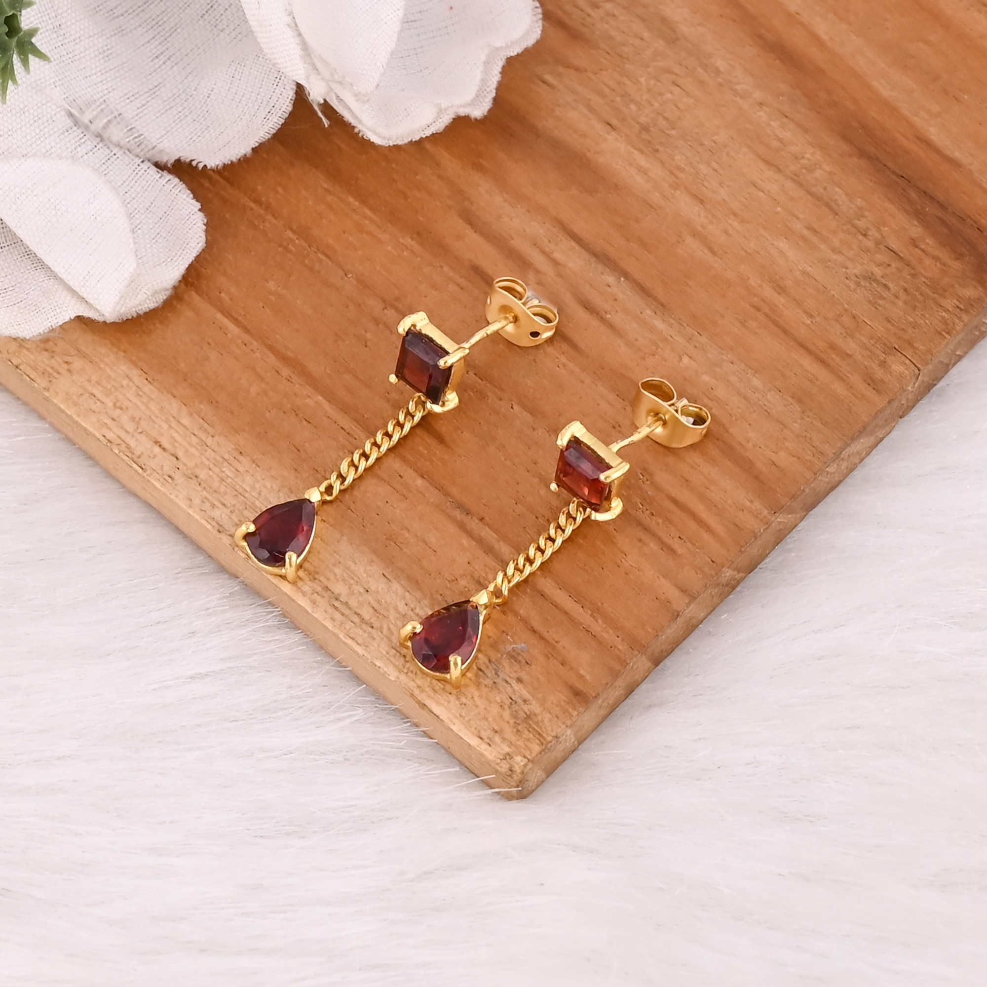 Womens Drop Earring Natural Mozambique Garnet Gemstone Birthstone Engagement Gift Handmade Jewelry 925 Sterling Silver Earring