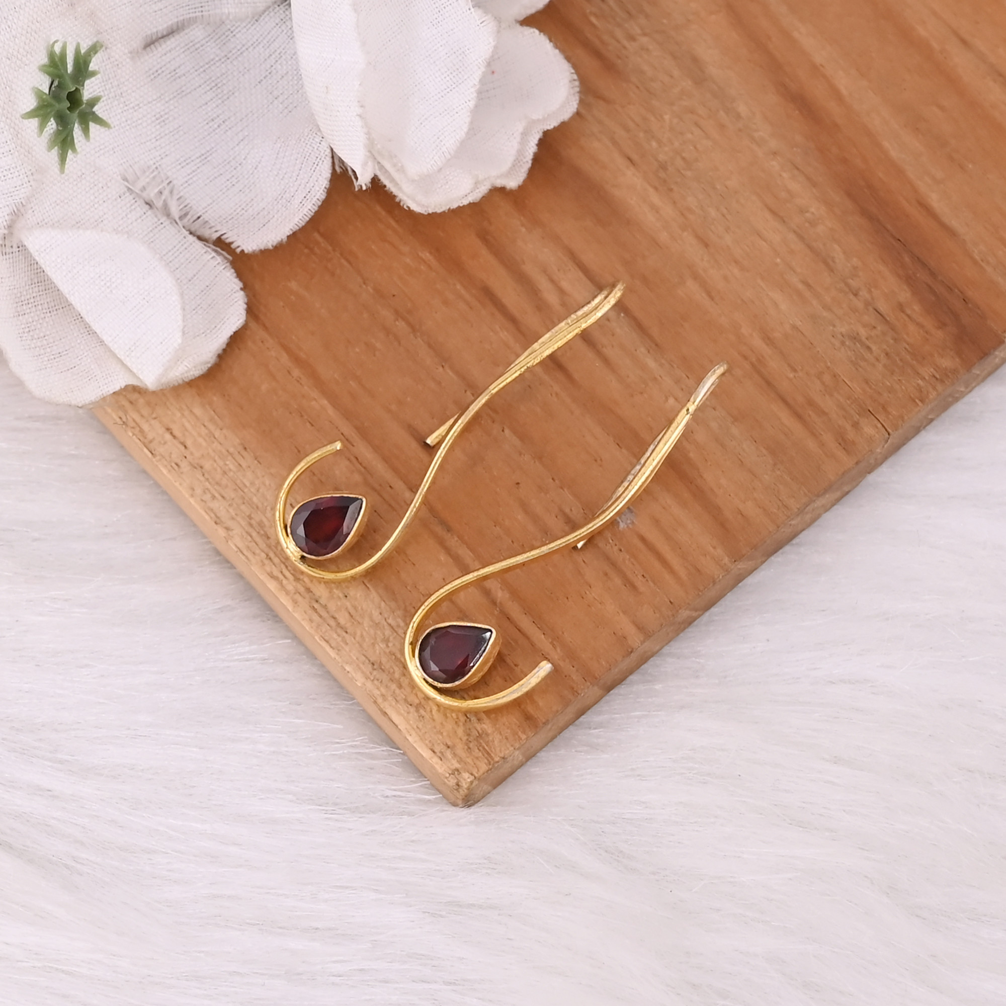 Womens Drop Earring Natural Mozambique Garnet Gemstone Gold Plated Earrings Handmade Jewelry 925 Sterling Silver Earring