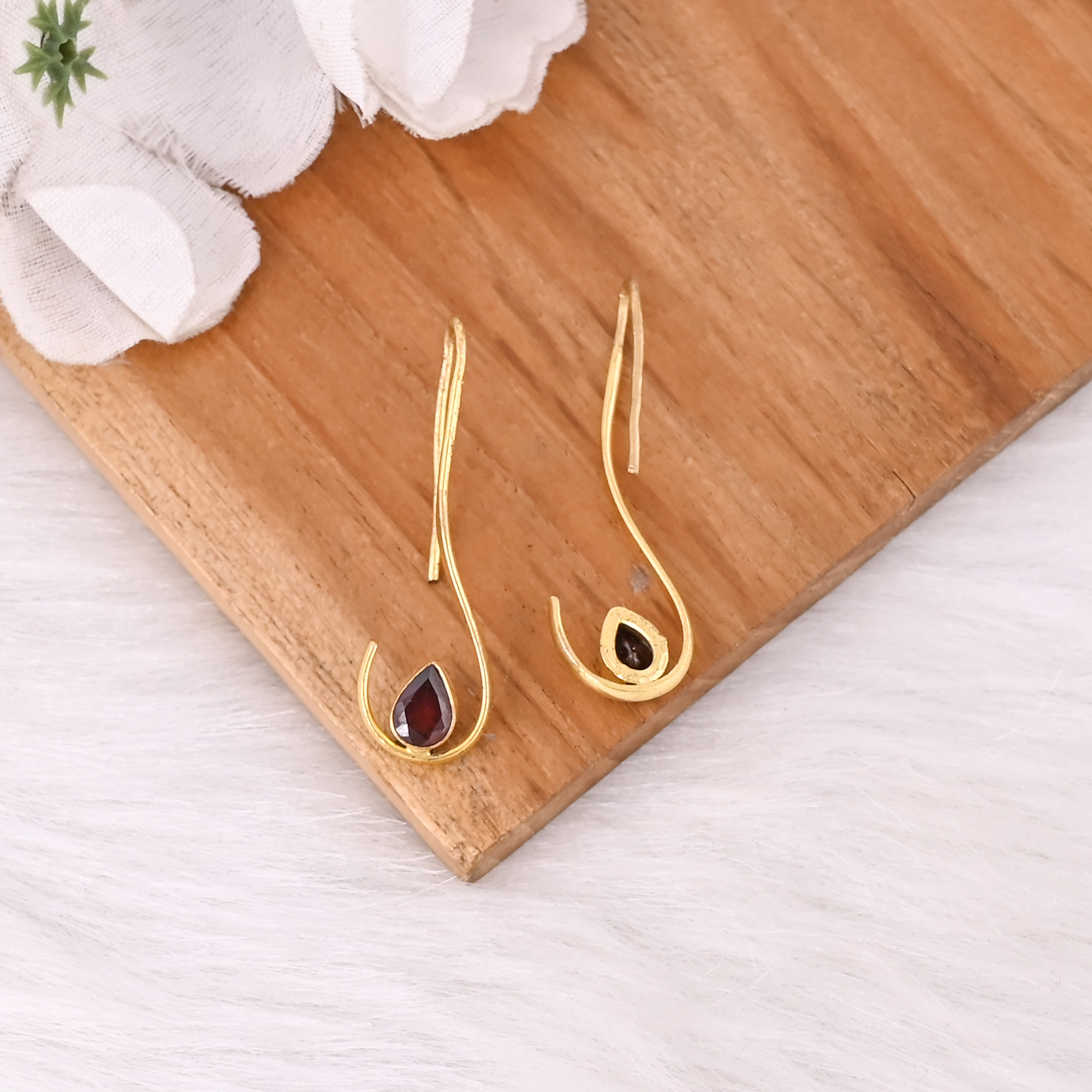 Womens Drop Earring Natural Mozambique Garnet Gemstone Gold Plated Earrings Handmade Jewelry 925 Sterling Silver Earring