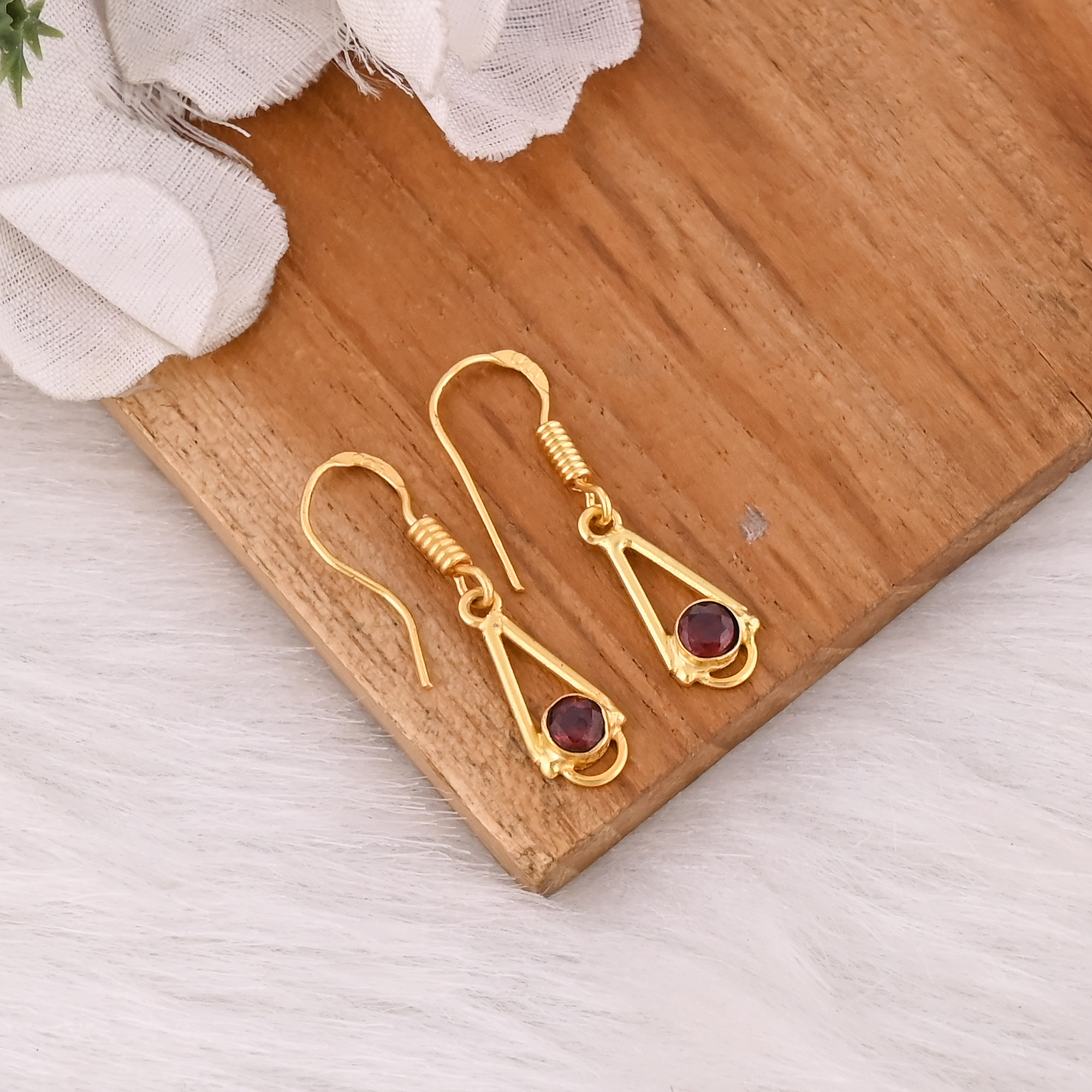 Natural Mozambique Garnet Gemstone Earrings In 925 Sterling Silver Hook Earrings Handmade Bezel Set Jewelry For Women  Girls