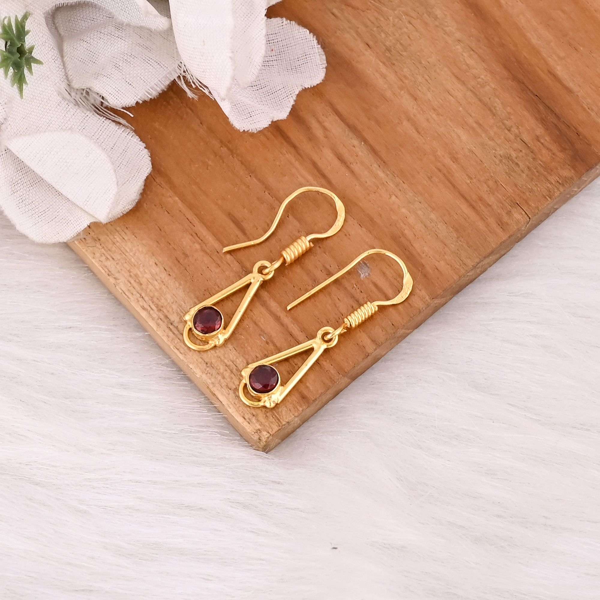 Natural Mozambique Garnet Gemstone Earrings In 925 Sterling Silver Hook Earrings Handmade Bezel Set Jewelry For Women  Girls