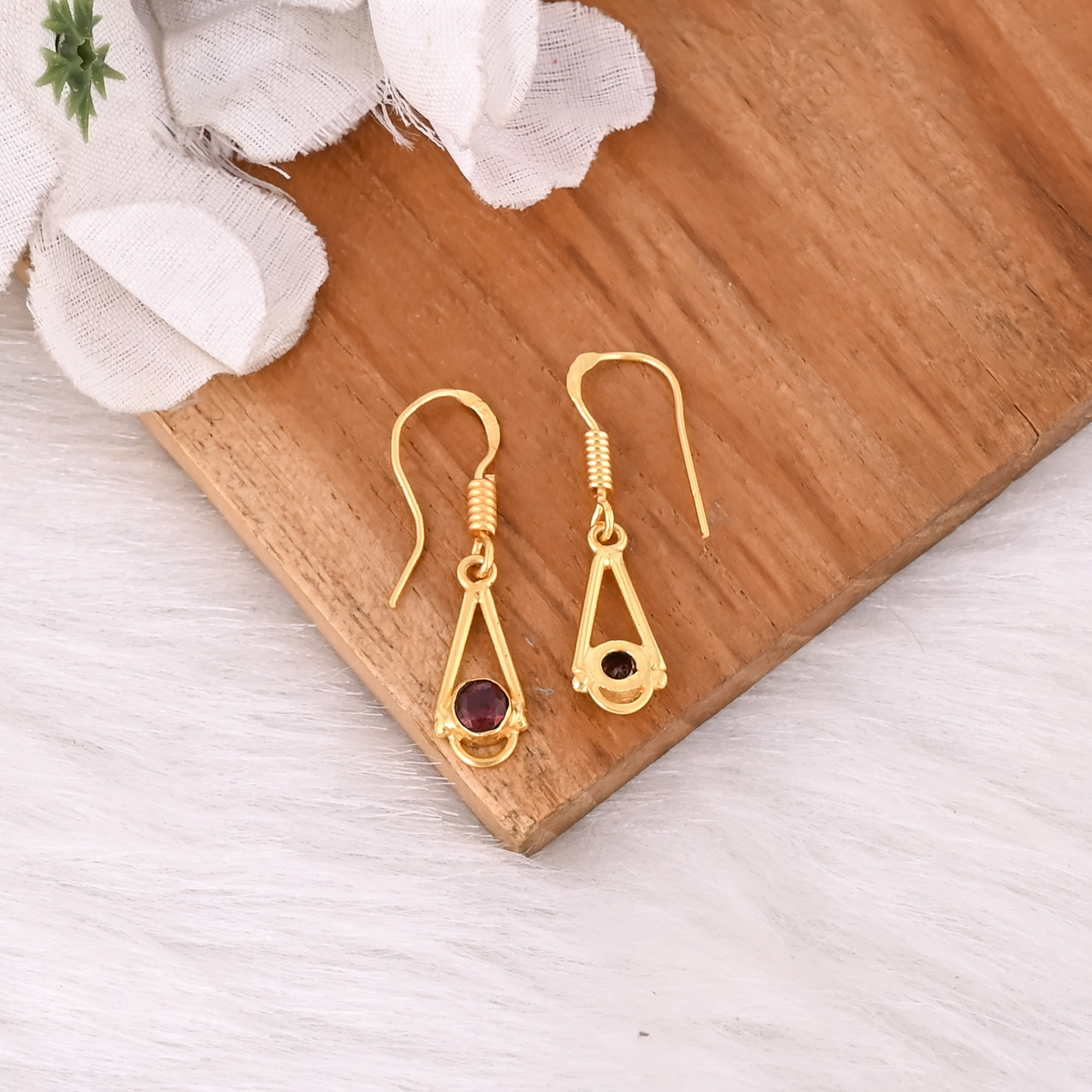 Natural Mozambique Garnet Gemstone Earrings In 925 Sterling Silver Hook Earrings Handmade Bezel Set Jewelry For Women  Girls