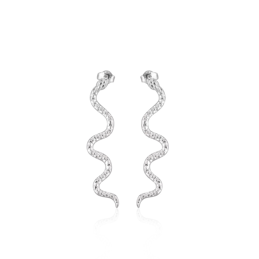 Image of Latest Ethnic Snake Design Handmade 925 Sterling Silver Earring Customized Fine Jewelry Studs Plain Silver for Weddings Factory