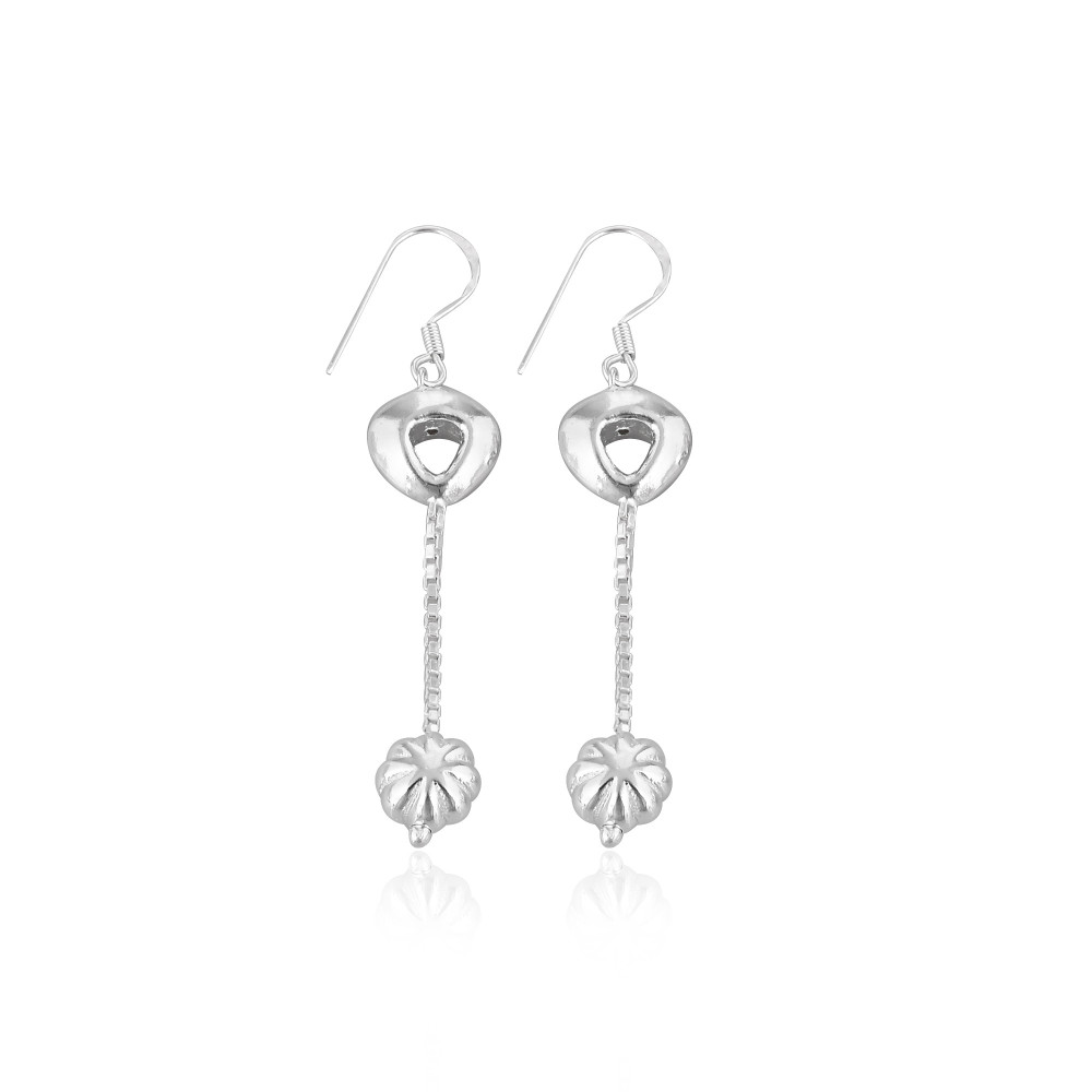 Image of Latest Ethnic Design Handmade 925 Sterling Silver Earring Customized Fine Jewelry Dangle Plain Silver Earring For Weddings