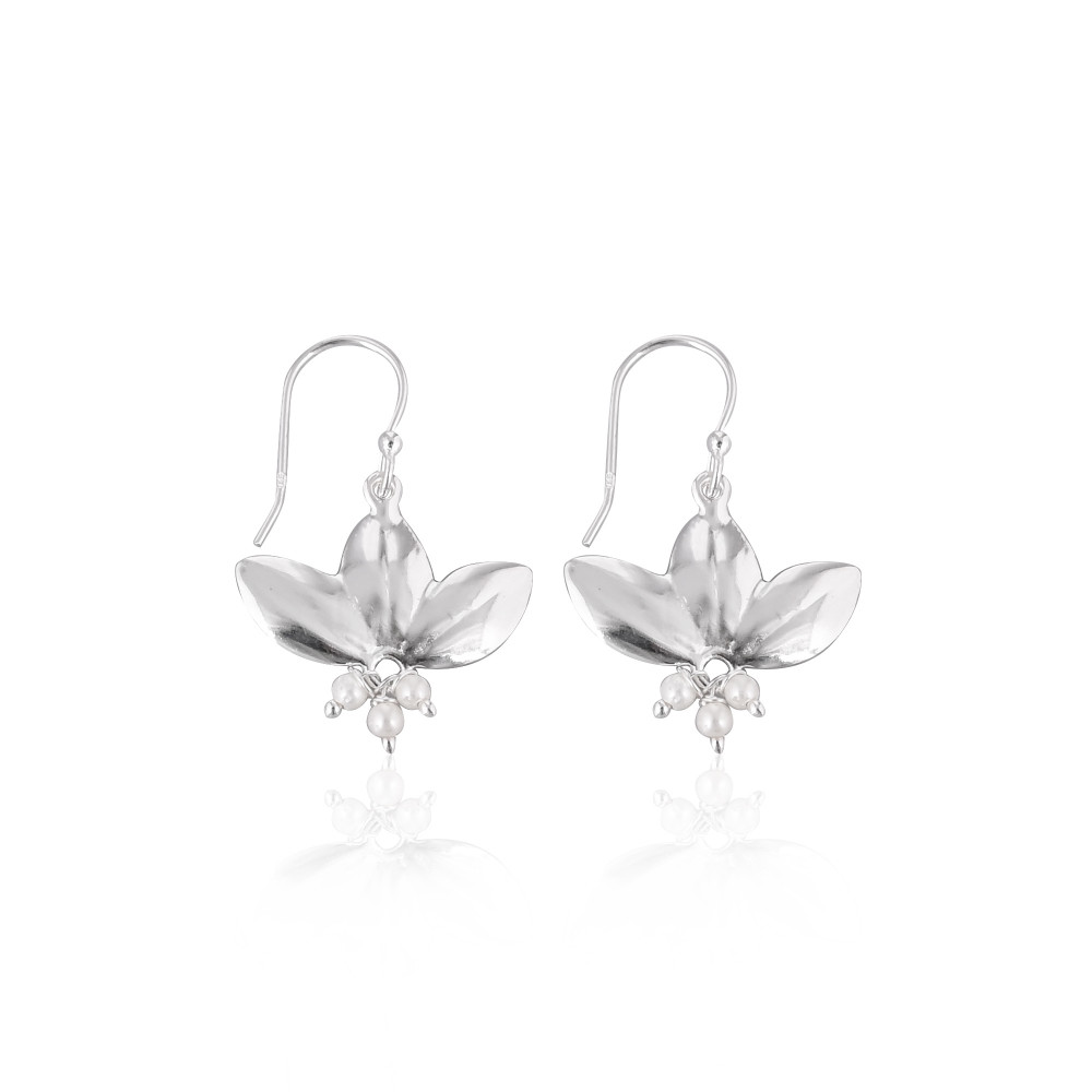 Image of Plain Silver Jewellery 925 Fine Sterling Silver Earrings Jewelry Wholesaler Lotus Designer Dangle Earring For Girls