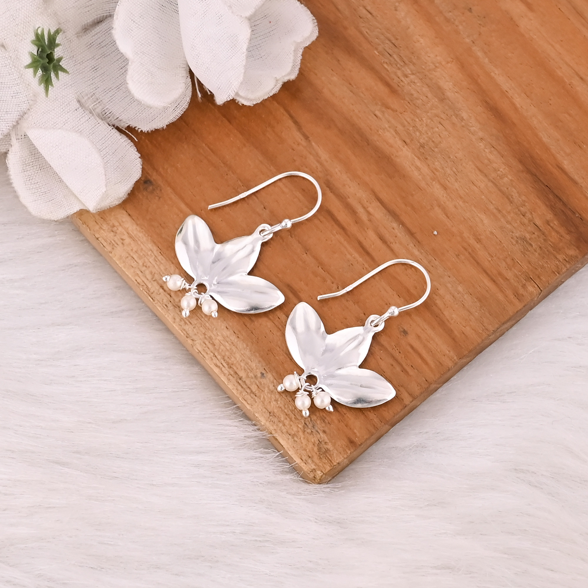 Plain Silver Jewellery 925 Fine Sterling Silver Earrings Jewelry Wholesaler Lotus Designer Dangle Earring For Girls