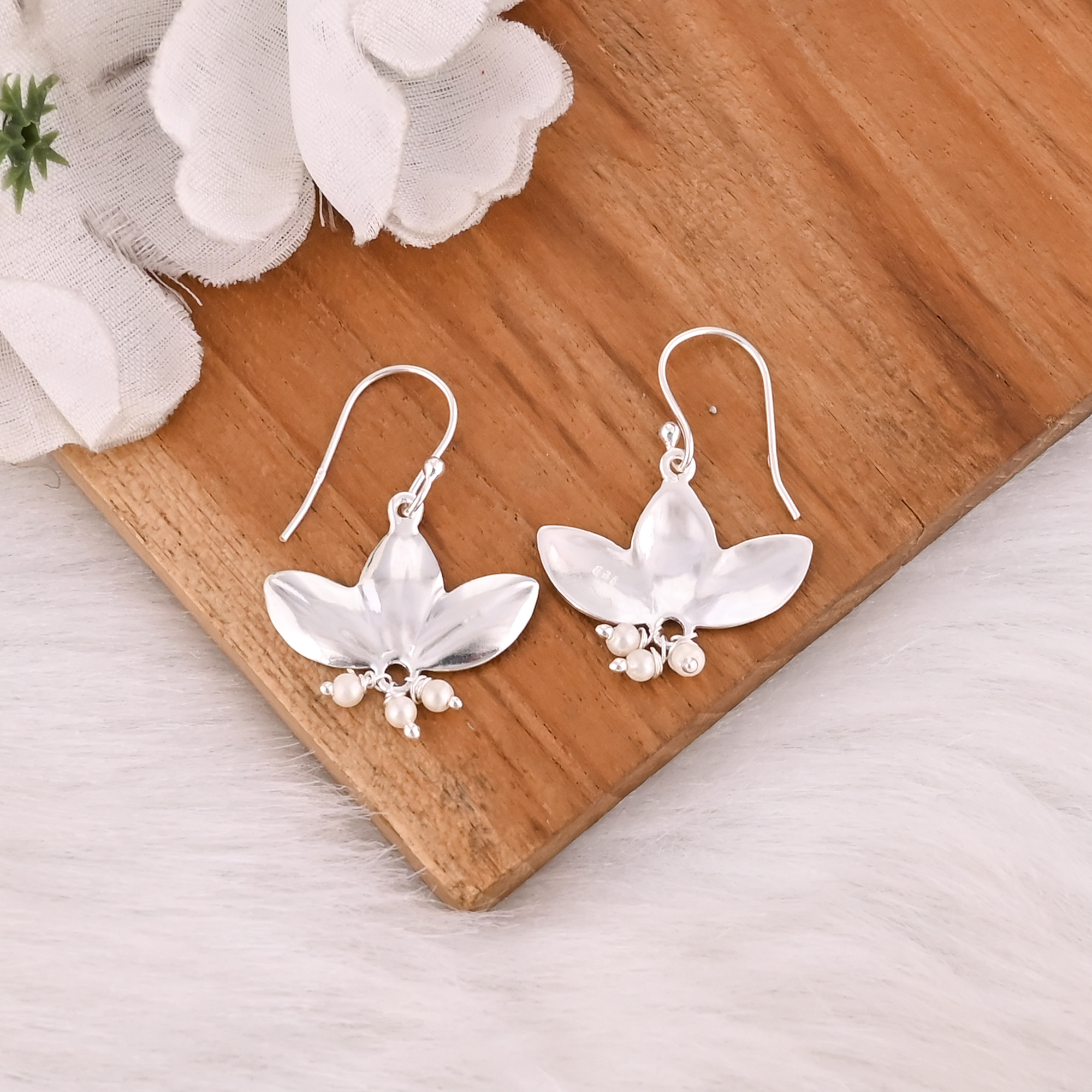 Plain Silver Jewellery 925 Fine Sterling Silver Earrings Jewelry Wholesaler Lotus Designer Dangle Earring For Girls