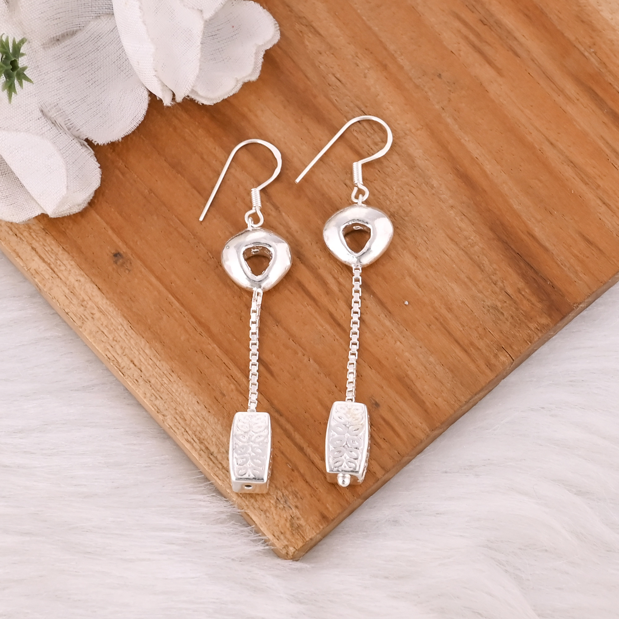 Best Selling New Design 925 Sterling Silver Unique Design Dangle Earrings for Wedding Anniversary Handmade Plain Silver Jewelry