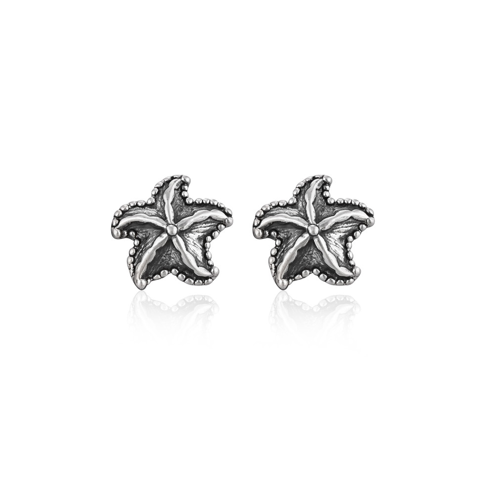 Image of Plain Silver Jewellery 925 Fine Sterling Silver Star Design Oxidized Earrings Jewelry Wholesaler Textured Studs Earring For Her