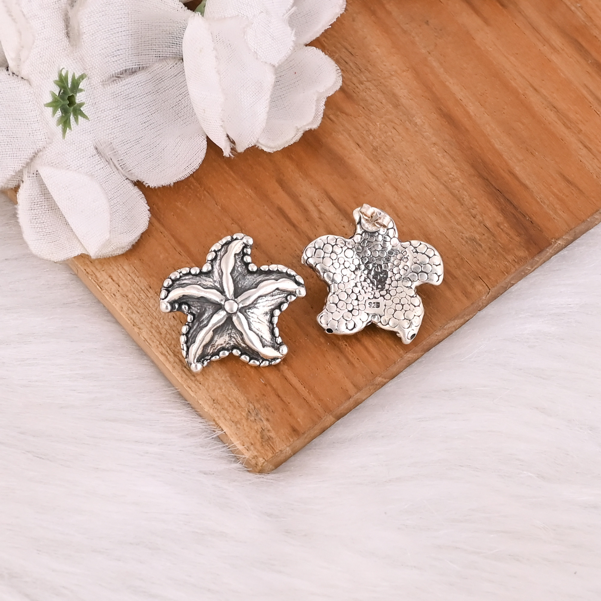 Plain Silver Jewellery 925 Fine Sterling Silver Star Design Oxidized Earrings Jewelry Wholesaler Textured Studs Earring For Her