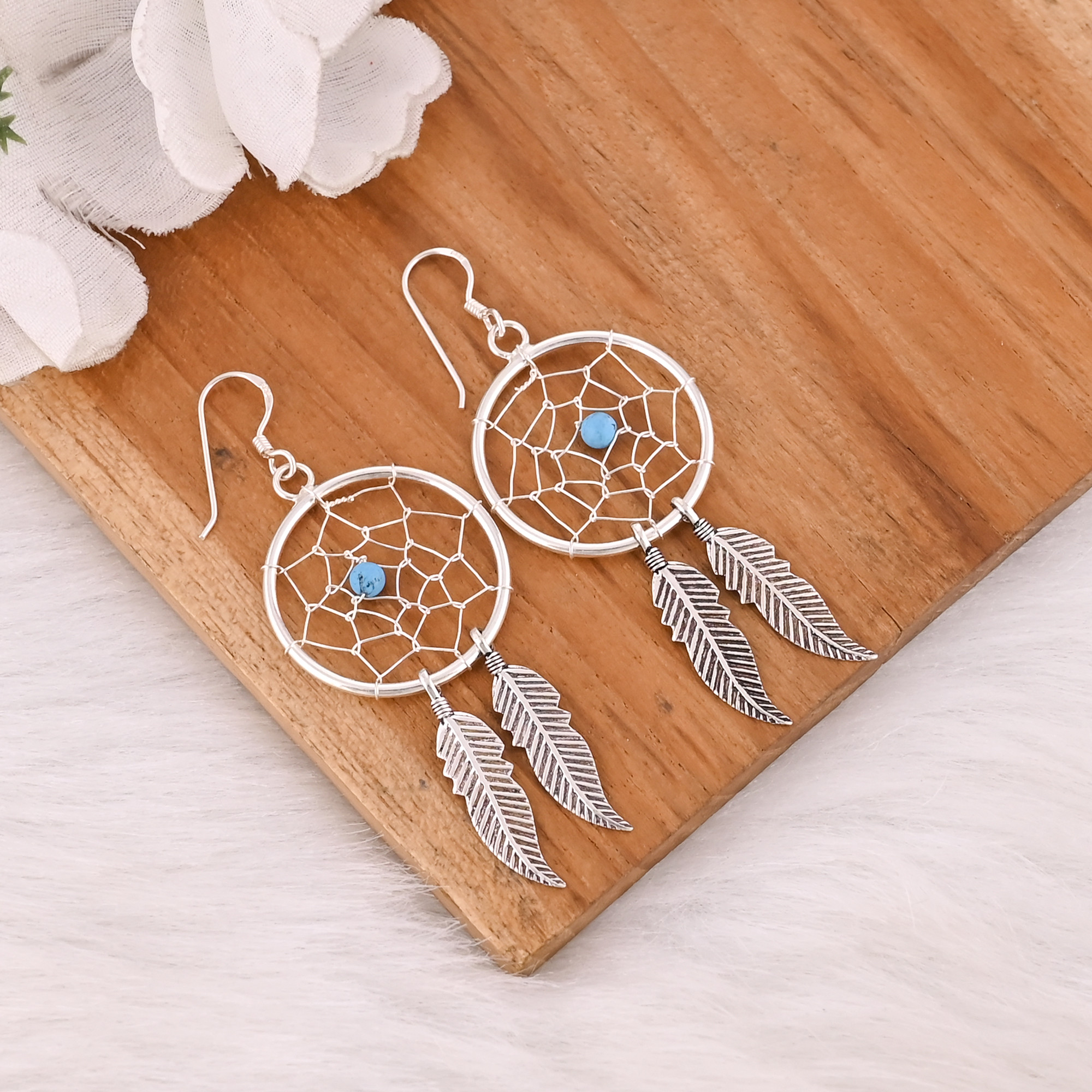 925 Sterling Silver Stylish Plain Circle Dangle Earrings for Womens Minimalist Daily Wear Blue Beads Earrings Gifts for Her