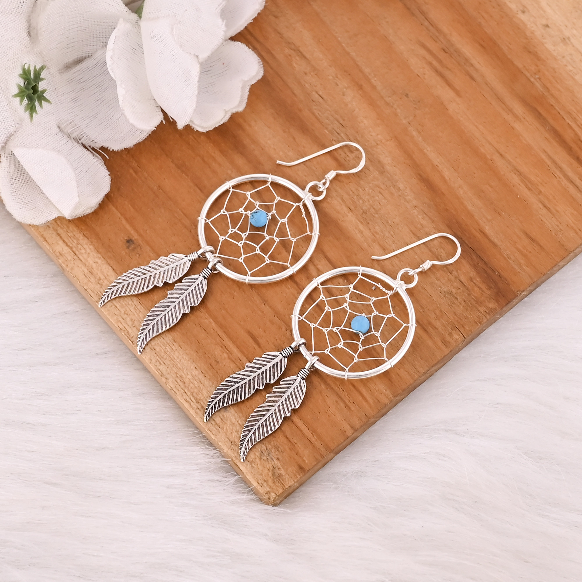 925 Sterling Silver Stylish Plain Circle Dangle Earrings for Womens Minimalist Daily Wear Blue Beads Earrings Gifts for Her