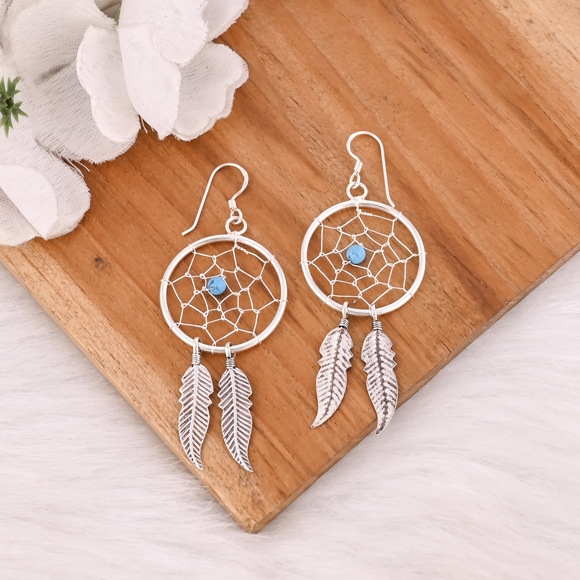 925 Sterling Silver Stylish Plain Circle Dangle Earrings for Womens Minimalist Daily Wear Blue Beads Earrings Gifts for Her