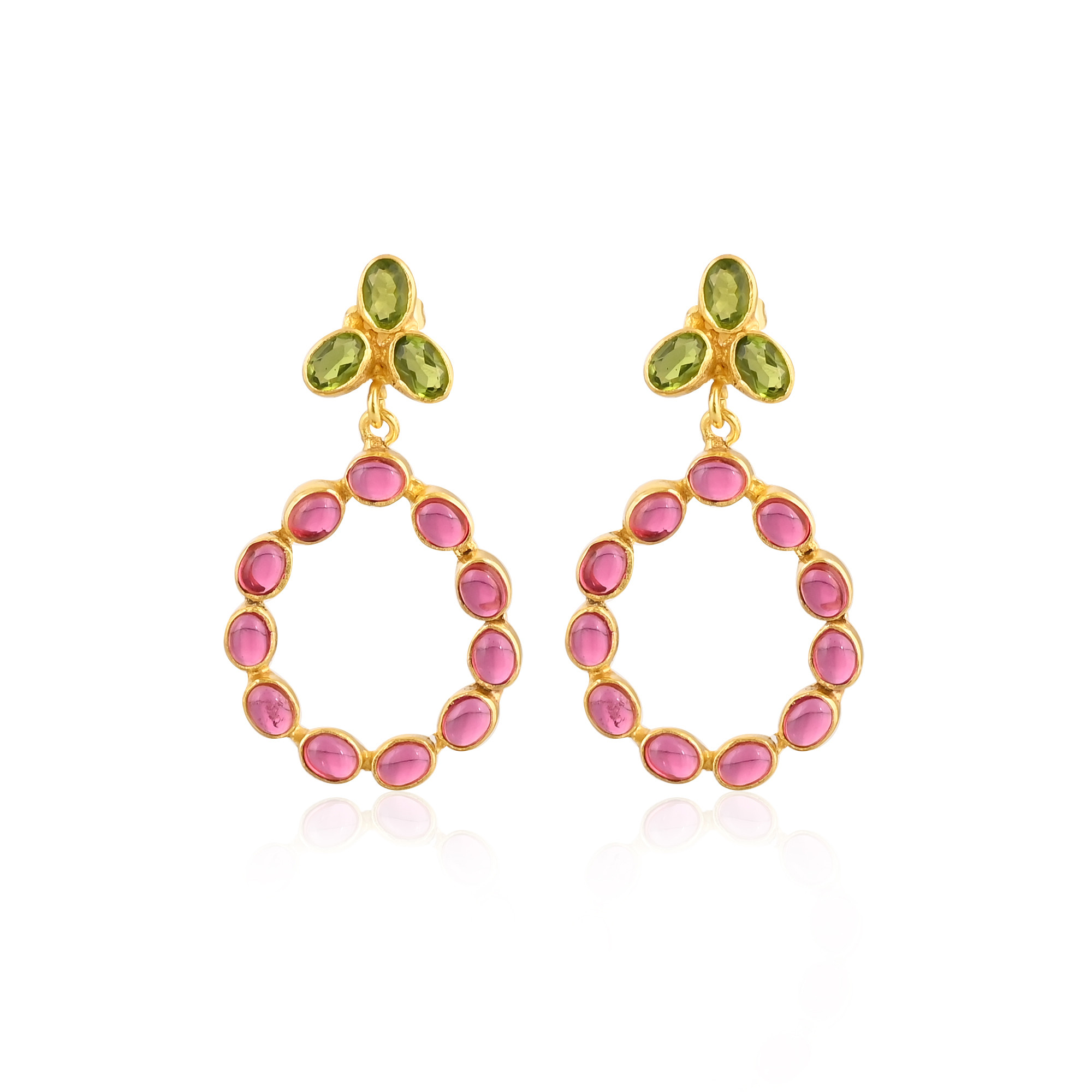 Womens Drop Earring Natural Tourmaline Peridot Gemstone Womens Stud Earrings Gold Plated Jewelry 925 Sterling Silver Earrings