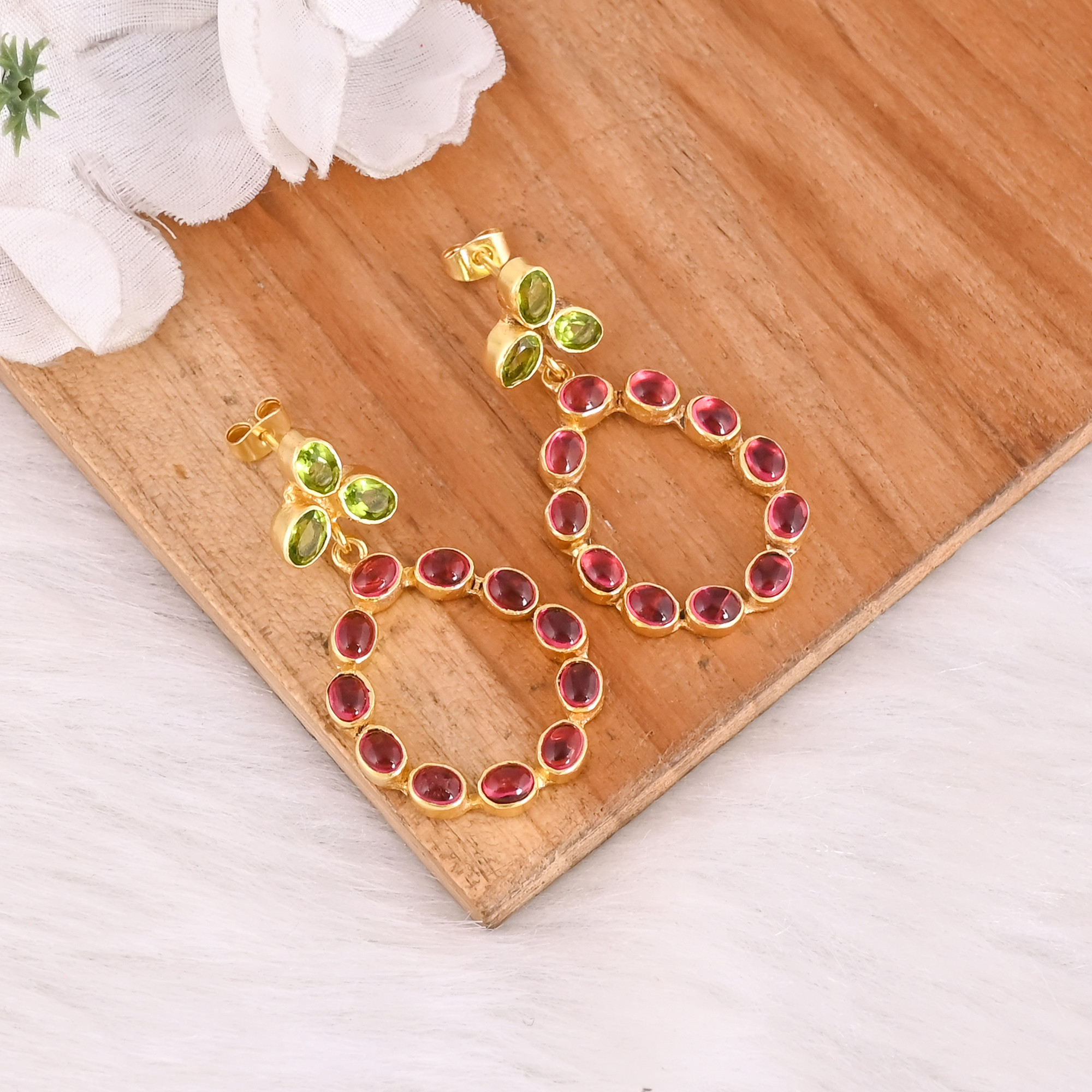 Womens Drop Earring Natural Tourmaline Peridot Gemstone Womens Stud Earrings Gold Plated Jewelry 925 Sterling Silver Earrings