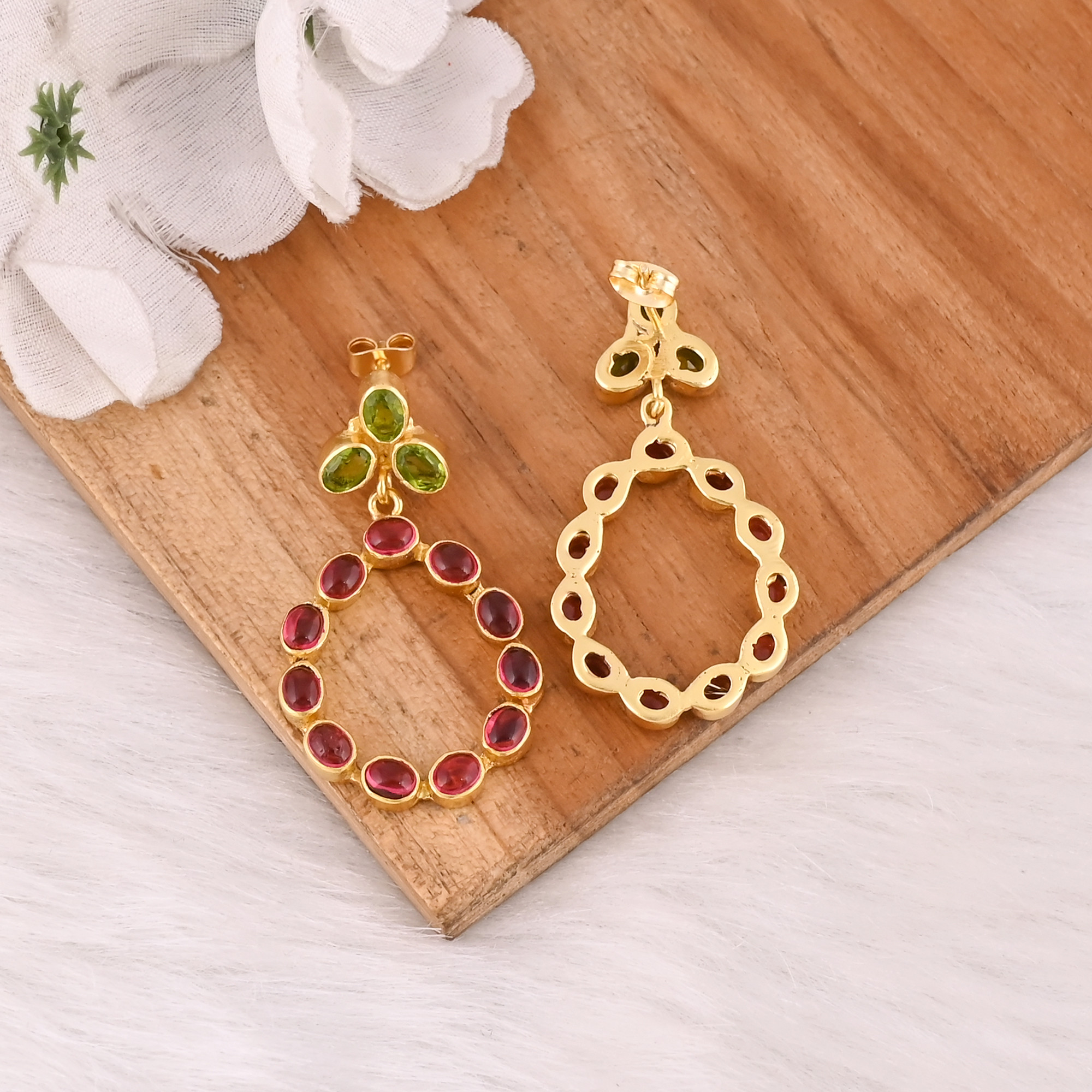 Womens Drop Earring Natural Tourmaline Peridot Gemstone Womens Stud Earrings Gold Plated Jewelry 925 Sterling Silver Earrings