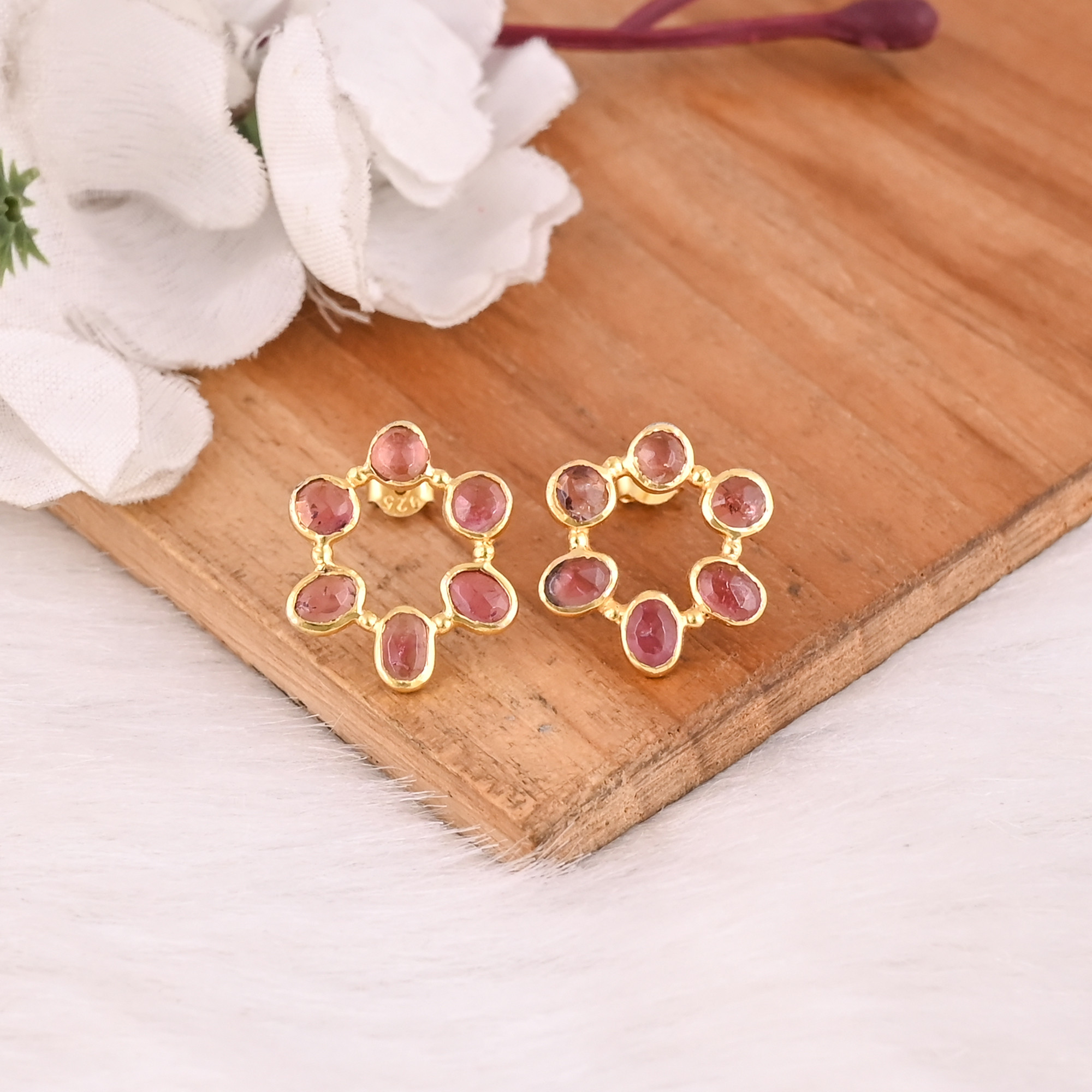 Amazing 925 Sterling Silver Tourmaline Stud Silver Earrings For Beautiful Women Handmade Designer Gold Plated Earrings Jewelry