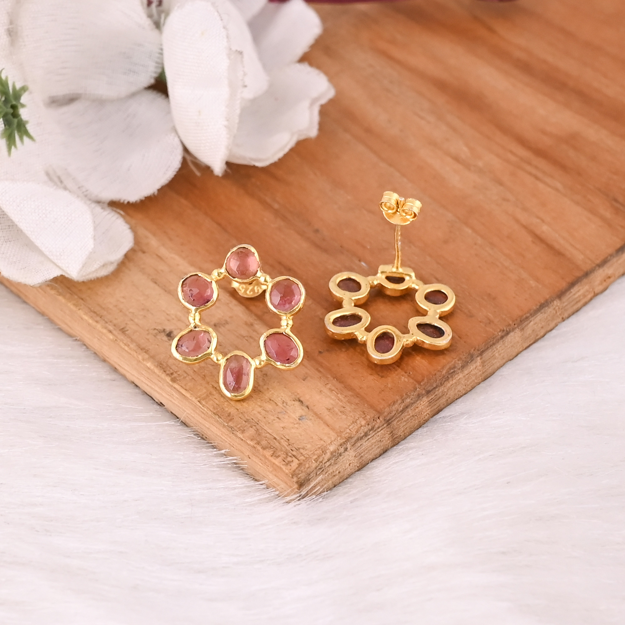 Amazing 925 Sterling Silver Tourmaline Stud Silver Earrings For Beautiful Women Handmade Designer Gold Plated Earrings Jewelry