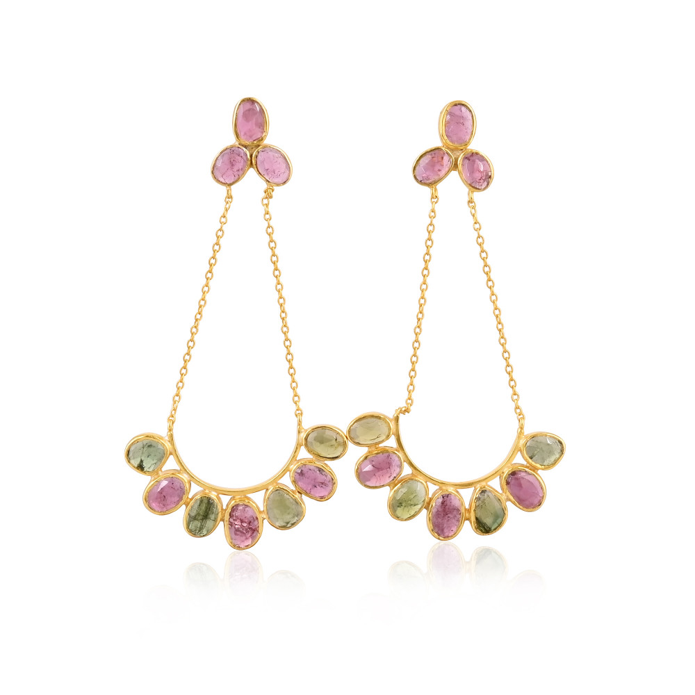 Image of Women's 925 Sterling Silver Lovely Earrings Natural Tourmaline Stone Push Back Dangle Drop Stud Earrings Trendy Statement