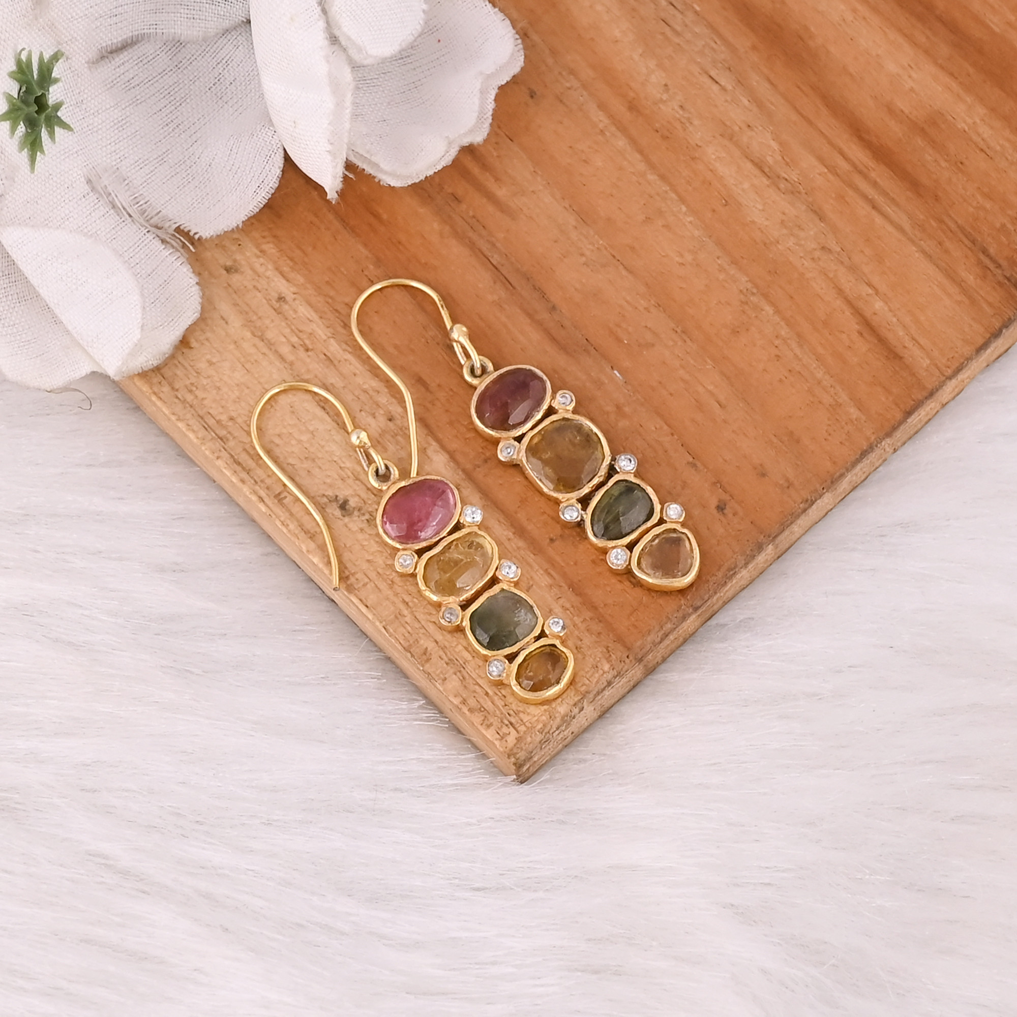 Womens Drop Earring Natural Tourmaline Gemstone Birthstone Gift Handmade Gold Plated Jewelry 925 Sterling Silver Earrings