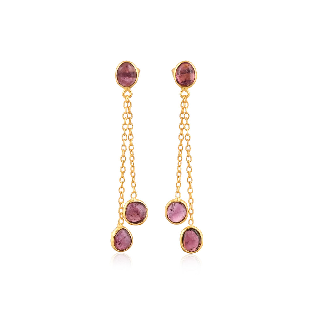 Image of Genuine 925 Sterling Silver Natural Tourmaline Earrings For Women Elegant Handmade Fine Jewelry Wholesale Drop Stud Earrings