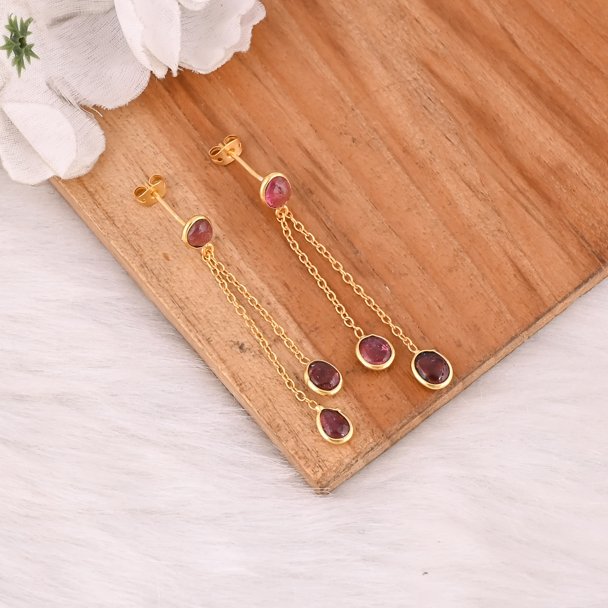 Genuine 925 Sterling Silver Natural Tourmaline Earrings For Women Elegant Handmade Fine Jewelry Wholesale Drop Stud Earrings