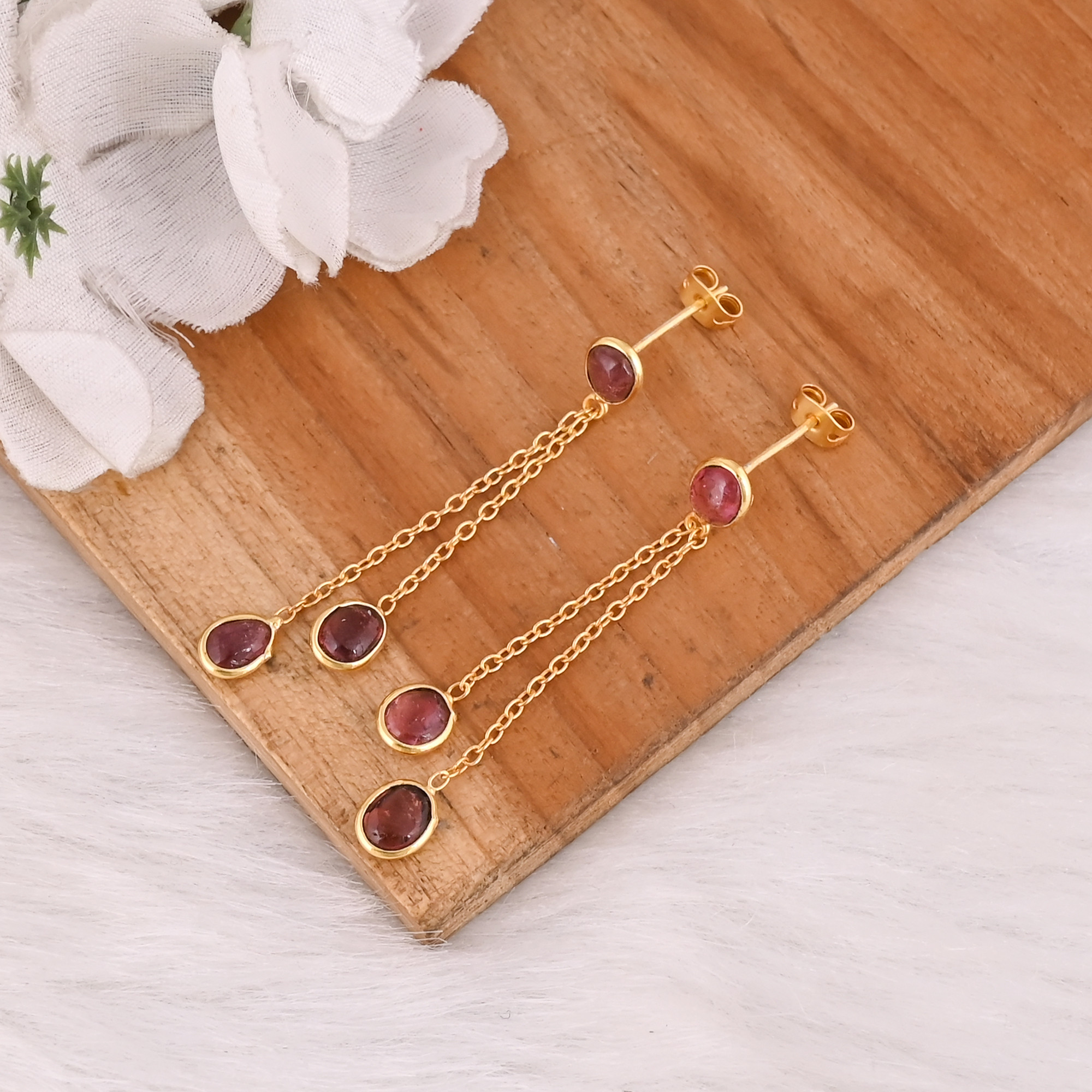 Genuine 925 Sterling Silver Natural Tourmaline Earrings For Women Elegant Handmade Fine Jewelry Wholesale Drop Stud Earrings