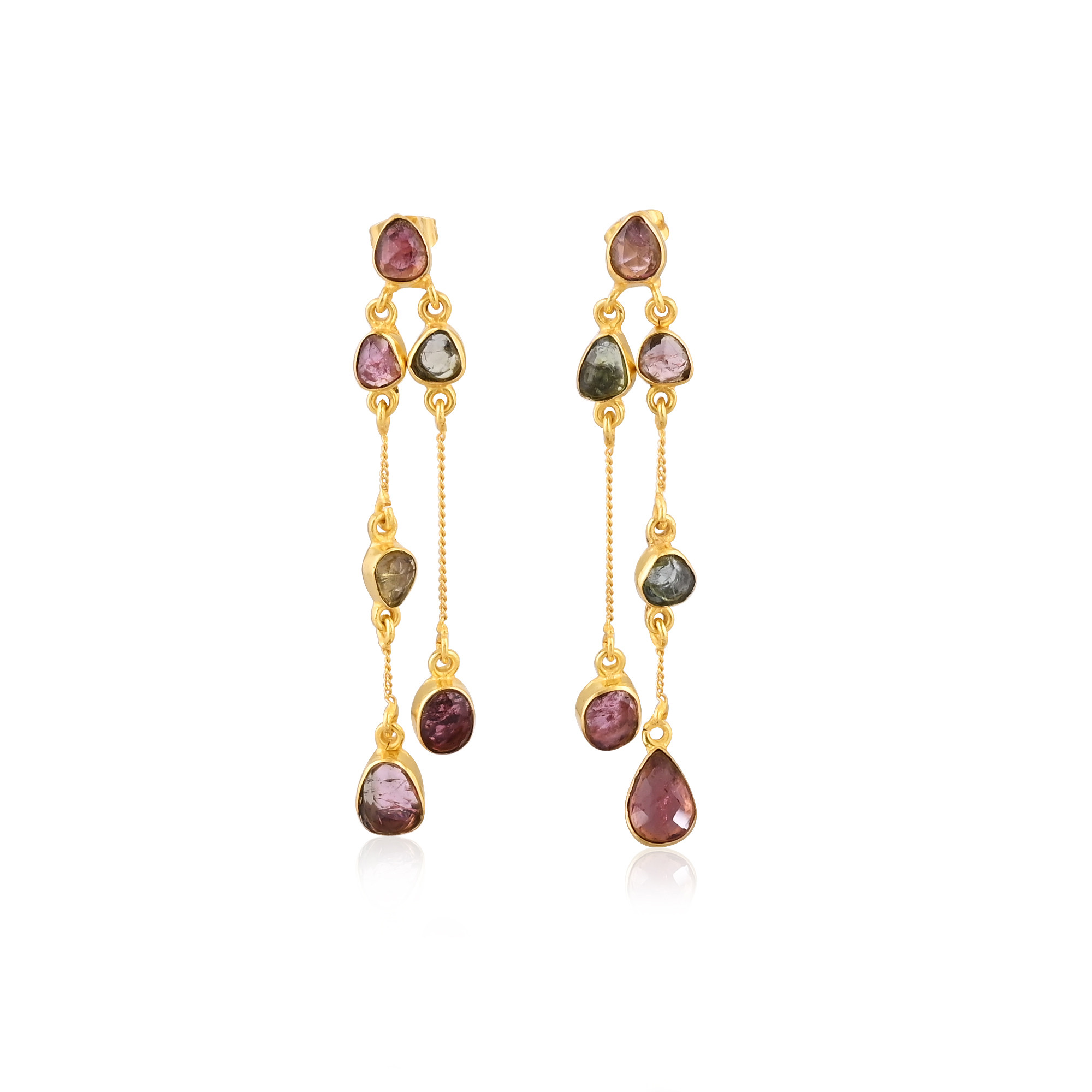 925 Sterling Silver Dangle Stud Earrings With Tourmaline Gemstone Drop Jewelry for Women and Girls Gold Plated Earrings