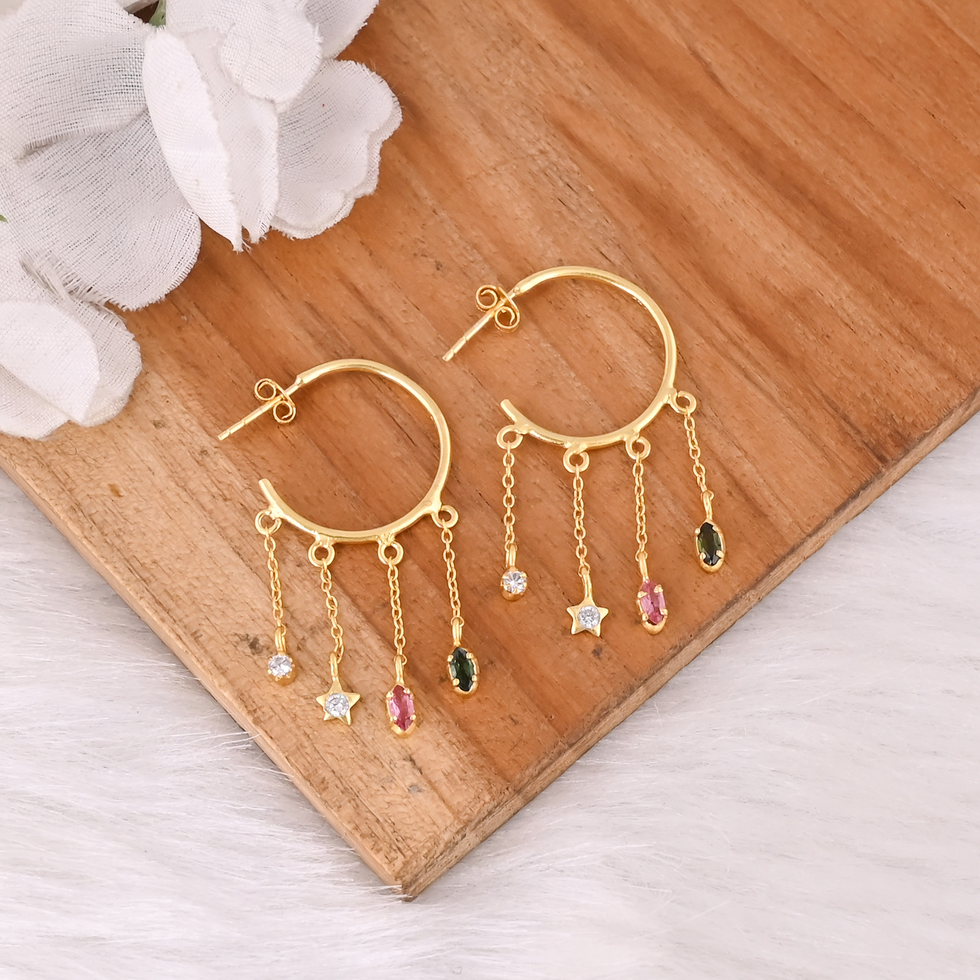 Trending Original 925 Sterling Silver Ring With Natural Tourmaline Gemstone Hoops Earrings Jewelry Wholesale Factory Price