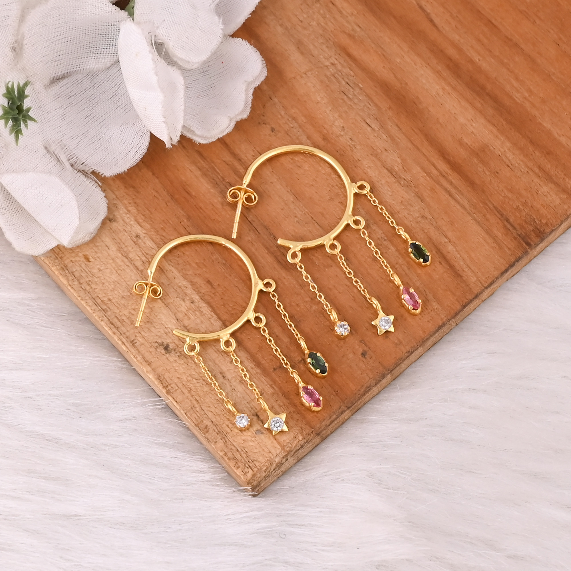 Trending Original 925 Sterling Silver Ring With Natural Tourmaline Gemstone Hoops Earrings Jewelry Wholesale Factory Price