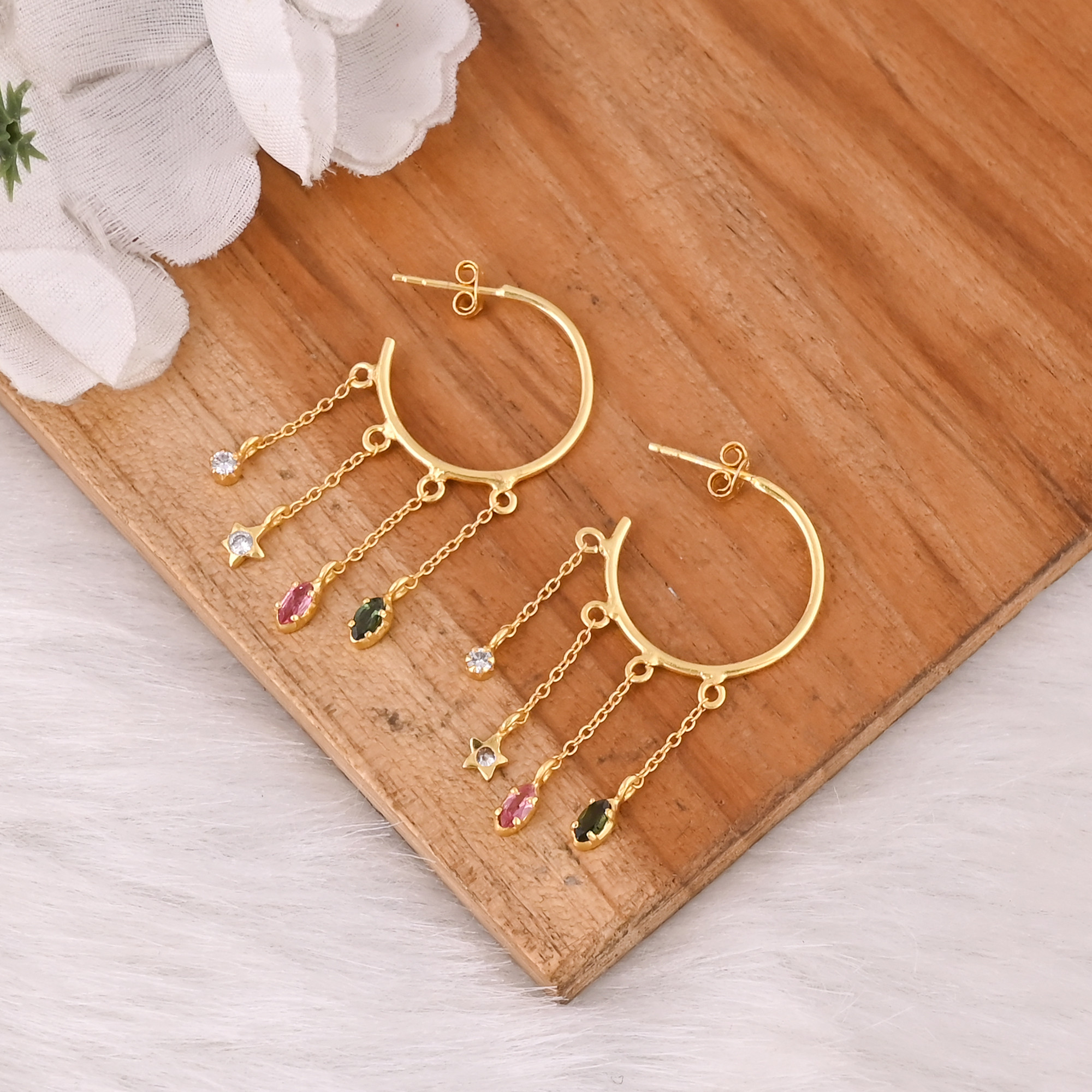 Trending Original 925 Sterling Silver Ring With Natural Tourmaline Gemstone Hoops Earrings Jewelry Wholesale Factory Price