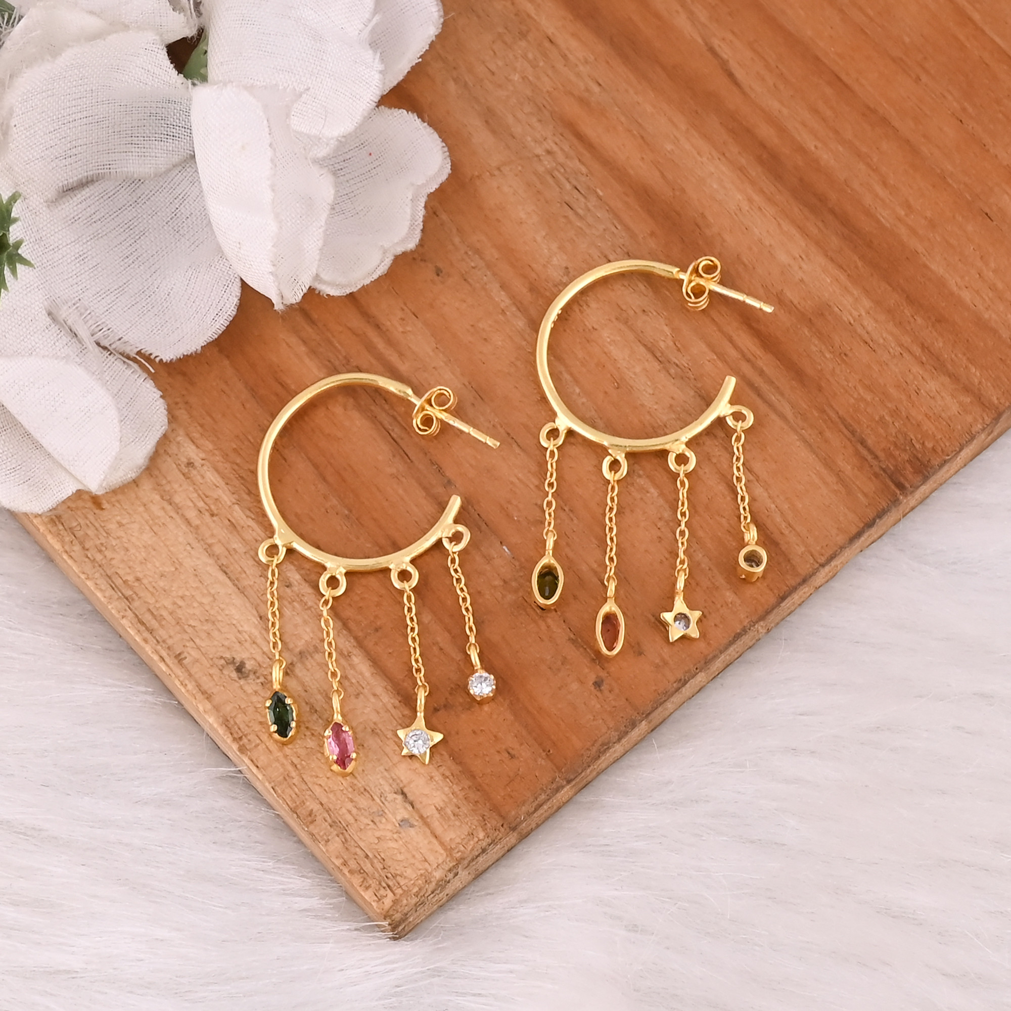 Trending Original 925 Sterling Silver Ring With Natural Tourmaline Gemstone Hoops Earrings Jewelry Wholesale Factory Price