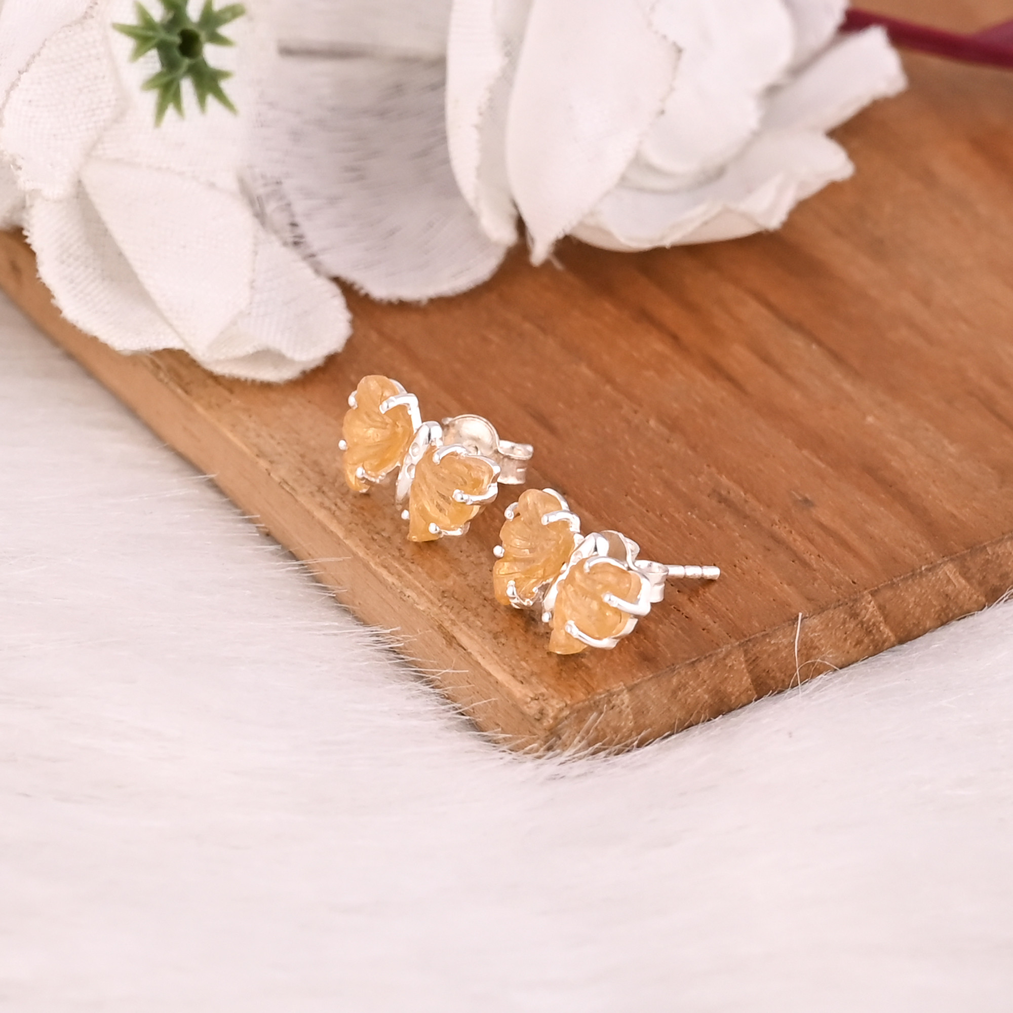 Natural Bio Tourmaline Gemstone Handmade Designer 925 Sterling Silver Carving Gemstone Stud Earring Handmade Jewelry Butterfly Jewelry